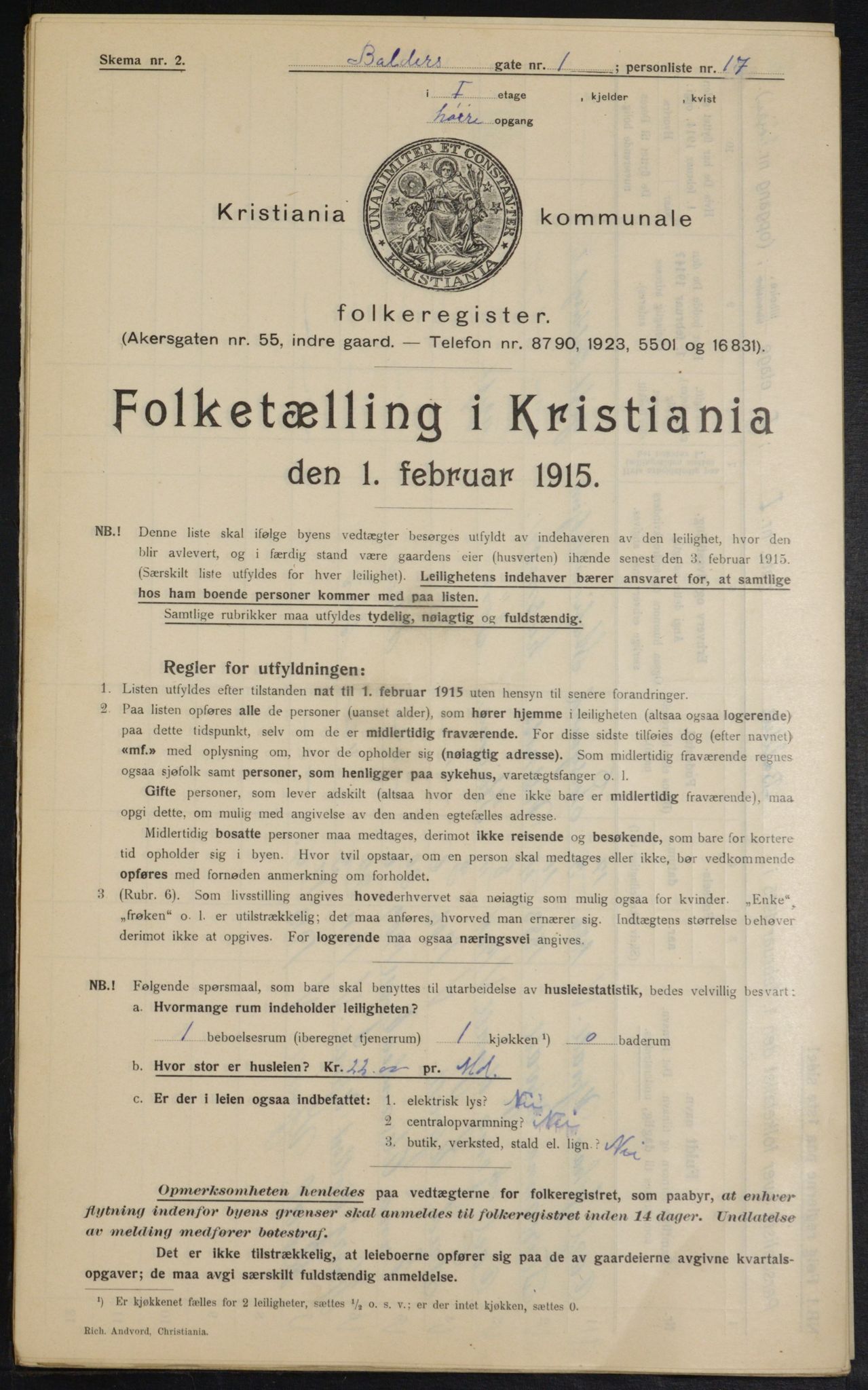 OBA, Kommunal folketelling 1.2.1915 for Kristiania, 1915, s. 3109