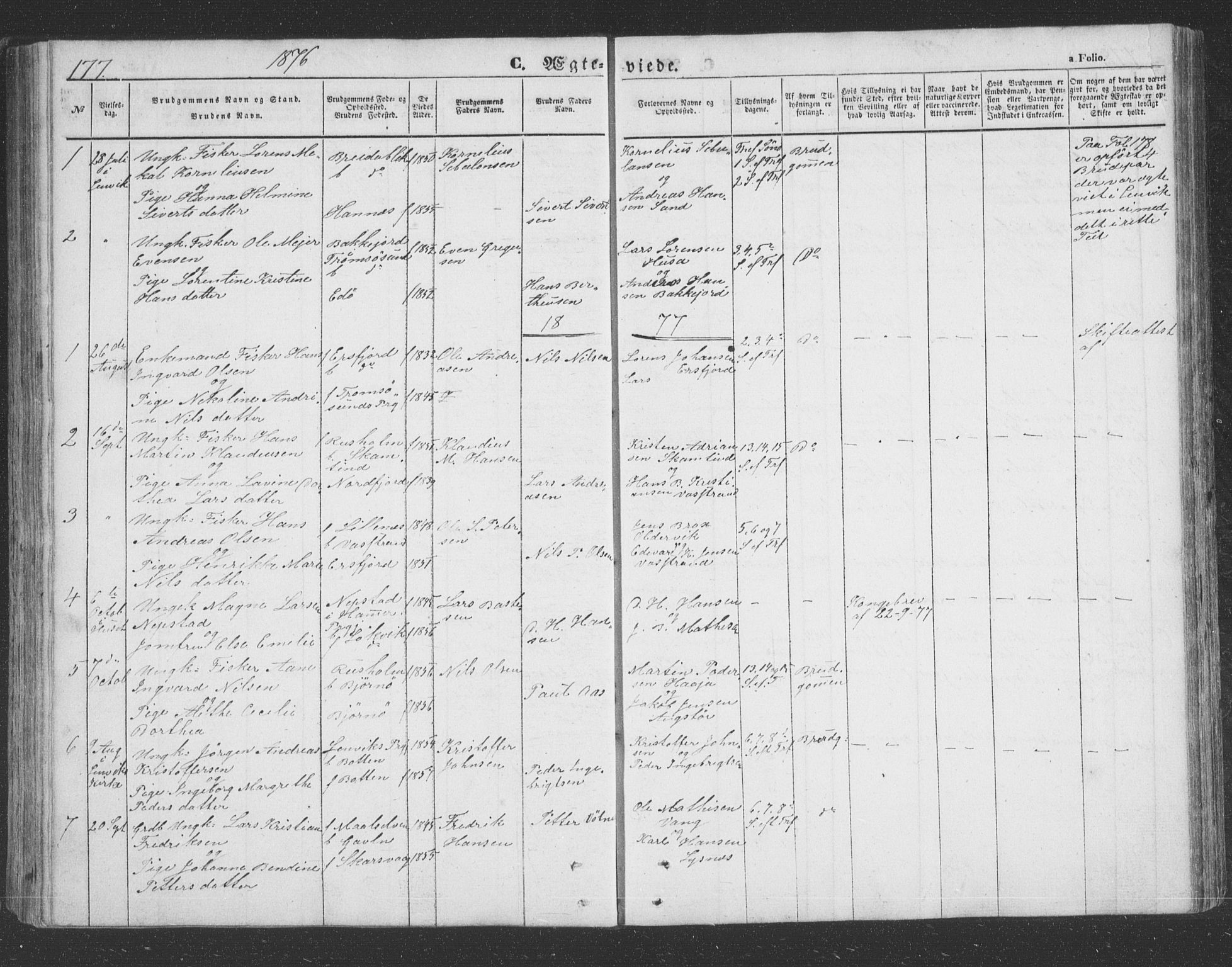 Lenvik sokneprestembete, AV/SATØ-S-1310/H/Ha/Hab/L0020klokker: Klokkerbok nr. 20, 1855-1883, s. 177