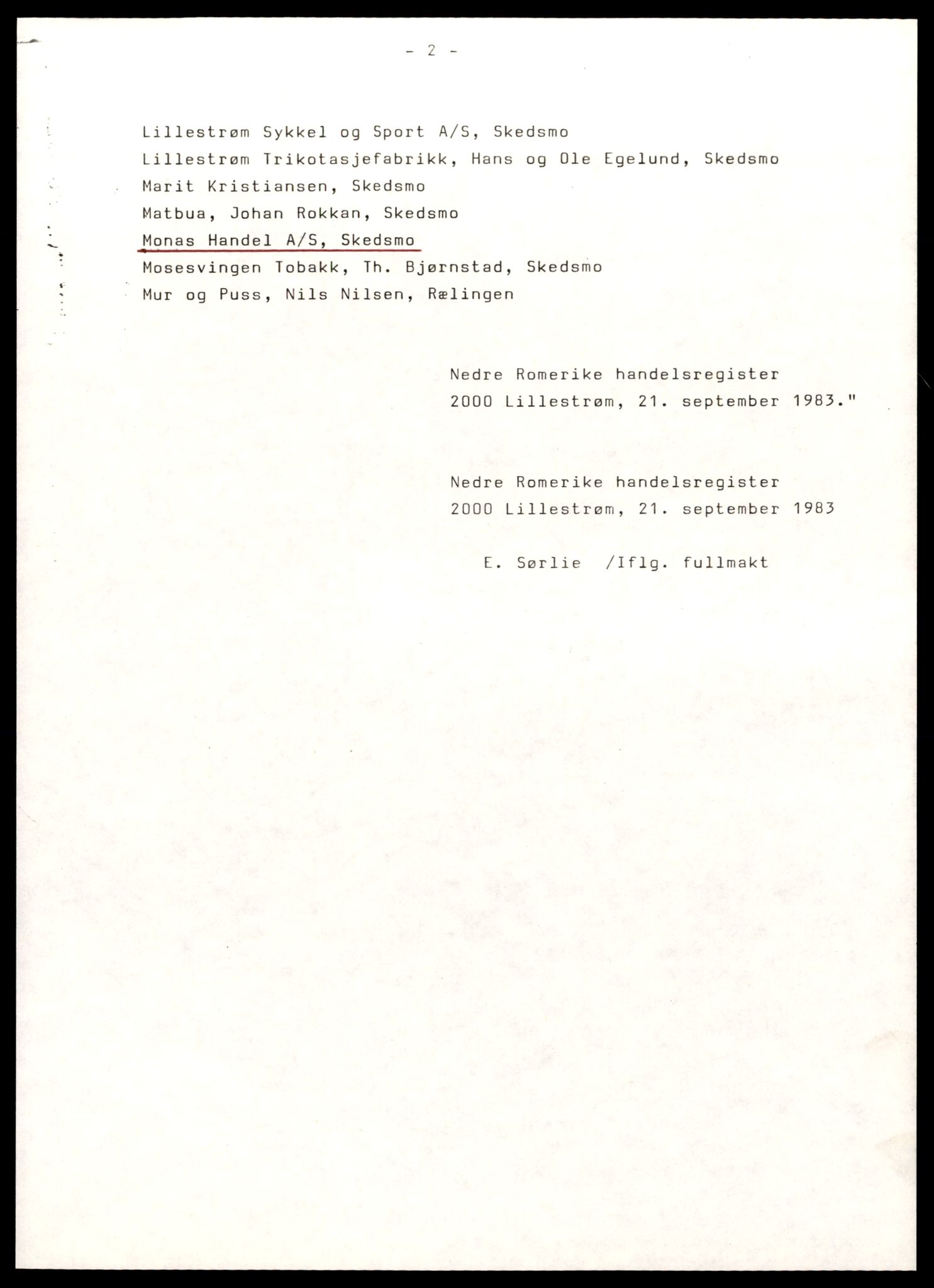 Nedre Romerike sorenskriveri, SAT/A-10469/K/Ke/Keb/L0009: Enkeltmannsforetak, aksjeselskap og andelslag, Mon - Nor, 1944-1989