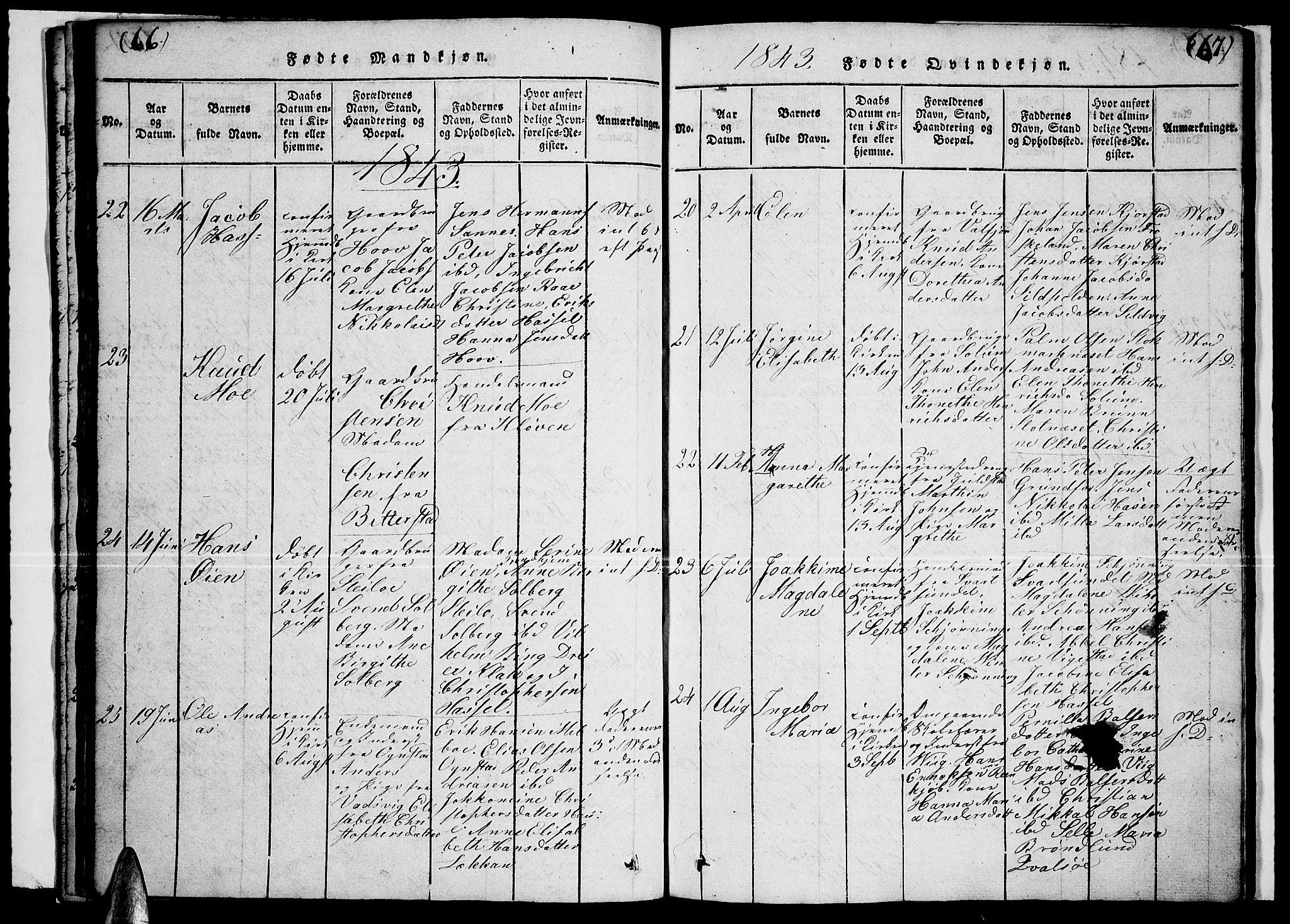 Ministerialprotokoller, klokkerbøker og fødselsregistre - Nordland, AV/SAT-A-1459/888/L1263: Klokkerbok nr. 888C02 /1, 1820-1850, s. 66-67