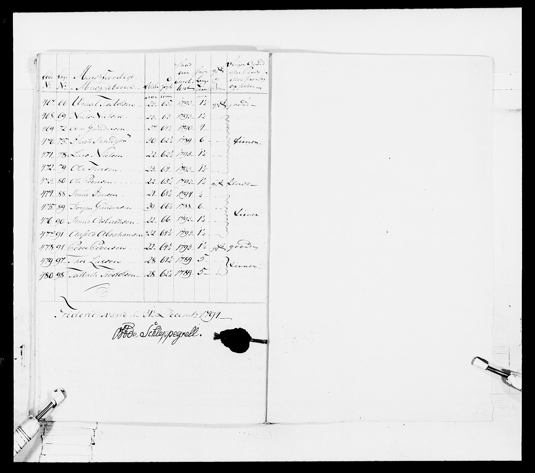 Generalitets- og kommissariatskollegiet, Det kongelige norske kommissariatskollegium, AV/RA-EA-5420/E/Eh/L0114: Telemarkske nasjonale infanteriregiment, 1789-1802, s. 96