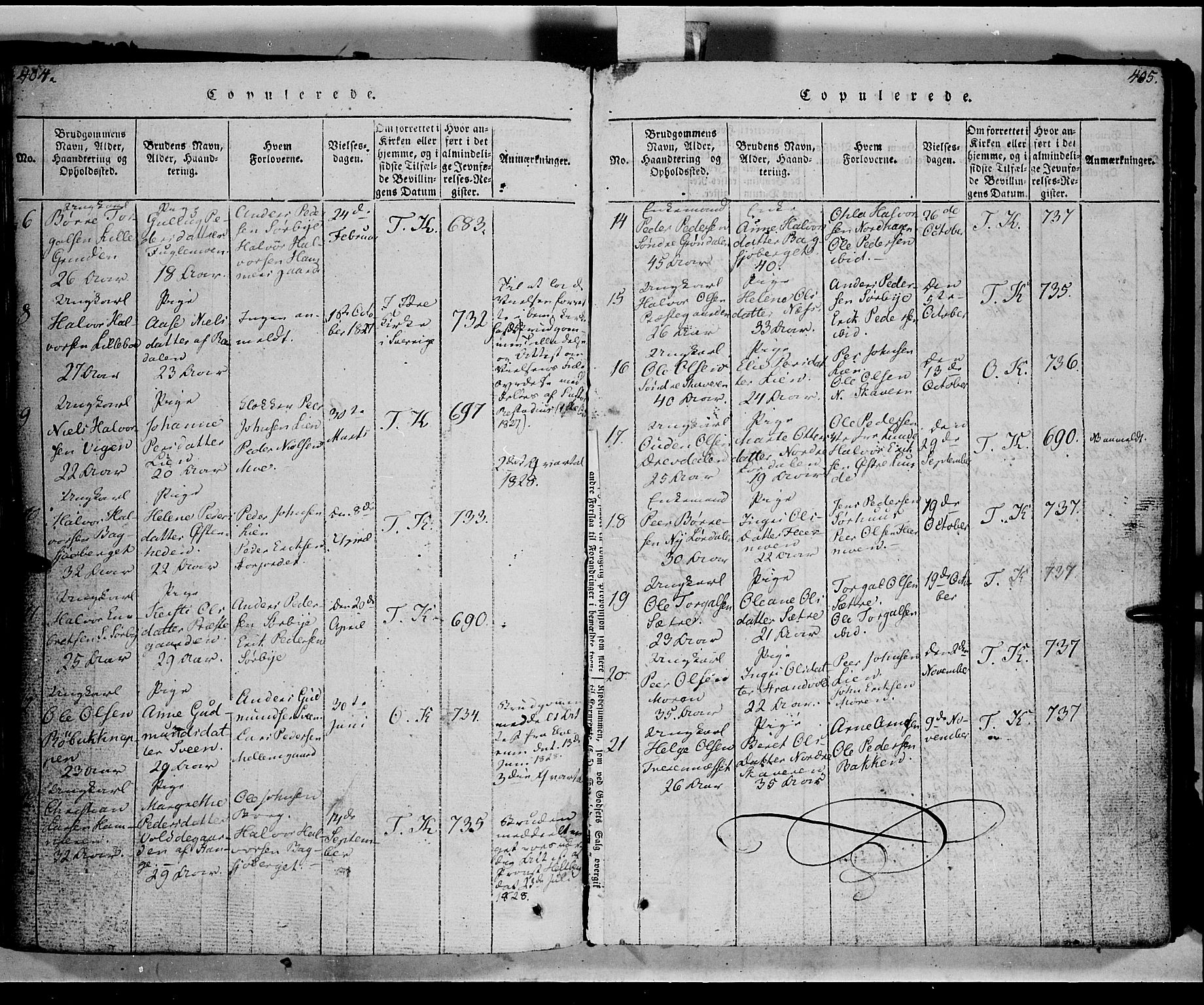 Trysil prestekontor, AV/SAH-PREST-046/H/Ha/Haa/L0003: Ministerialbok nr. 3 /1, 1814-1841, s. 404-405