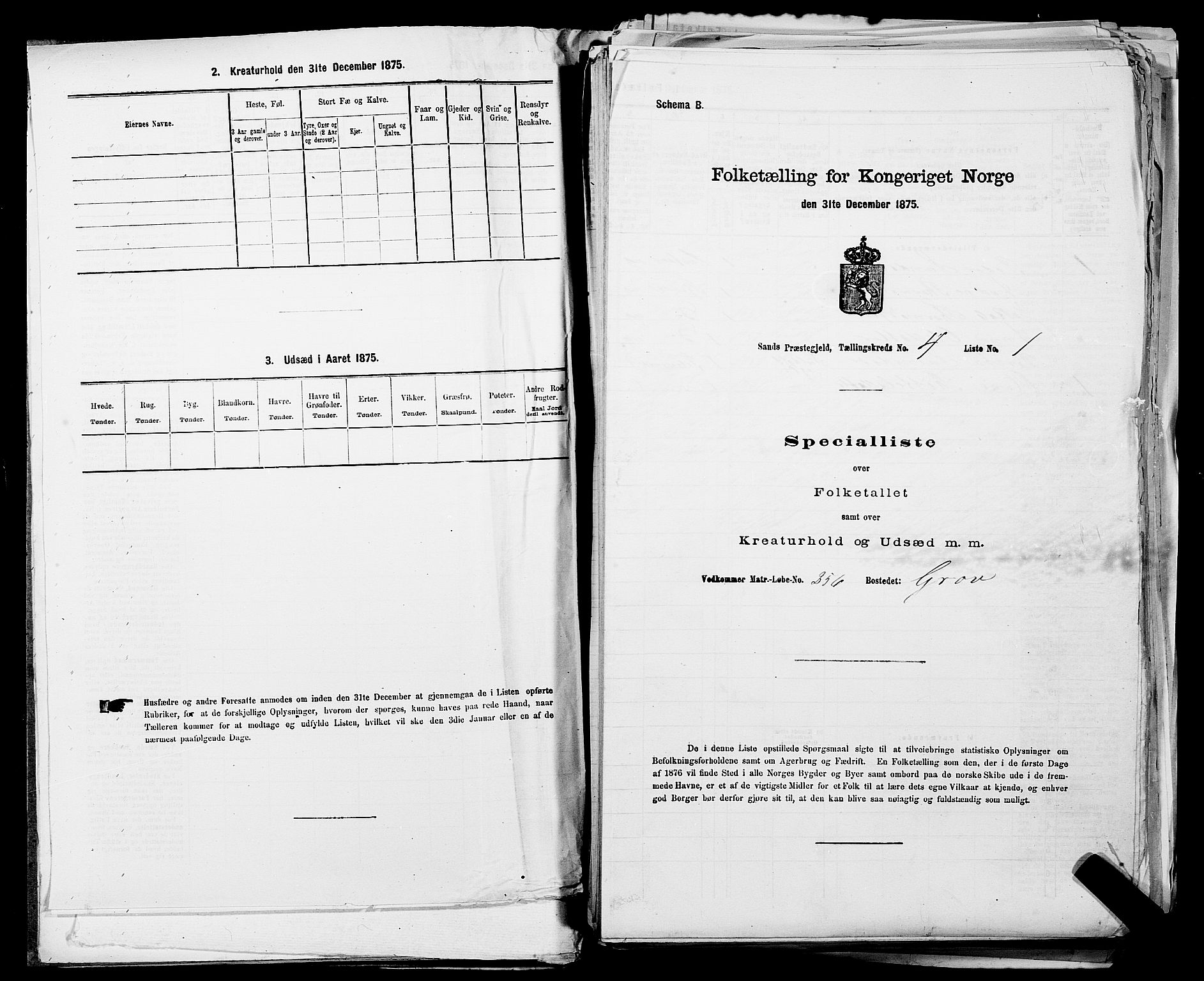 SAST, Folketelling 1875 for 1136P Sand prestegjeld, 1875, s. 327