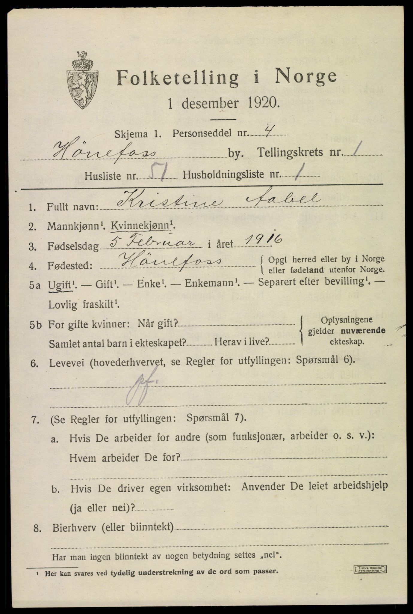 SAKO, Folketelling 1920 for 0601 Hønefoss kjøpstad, 1920, s. 3242