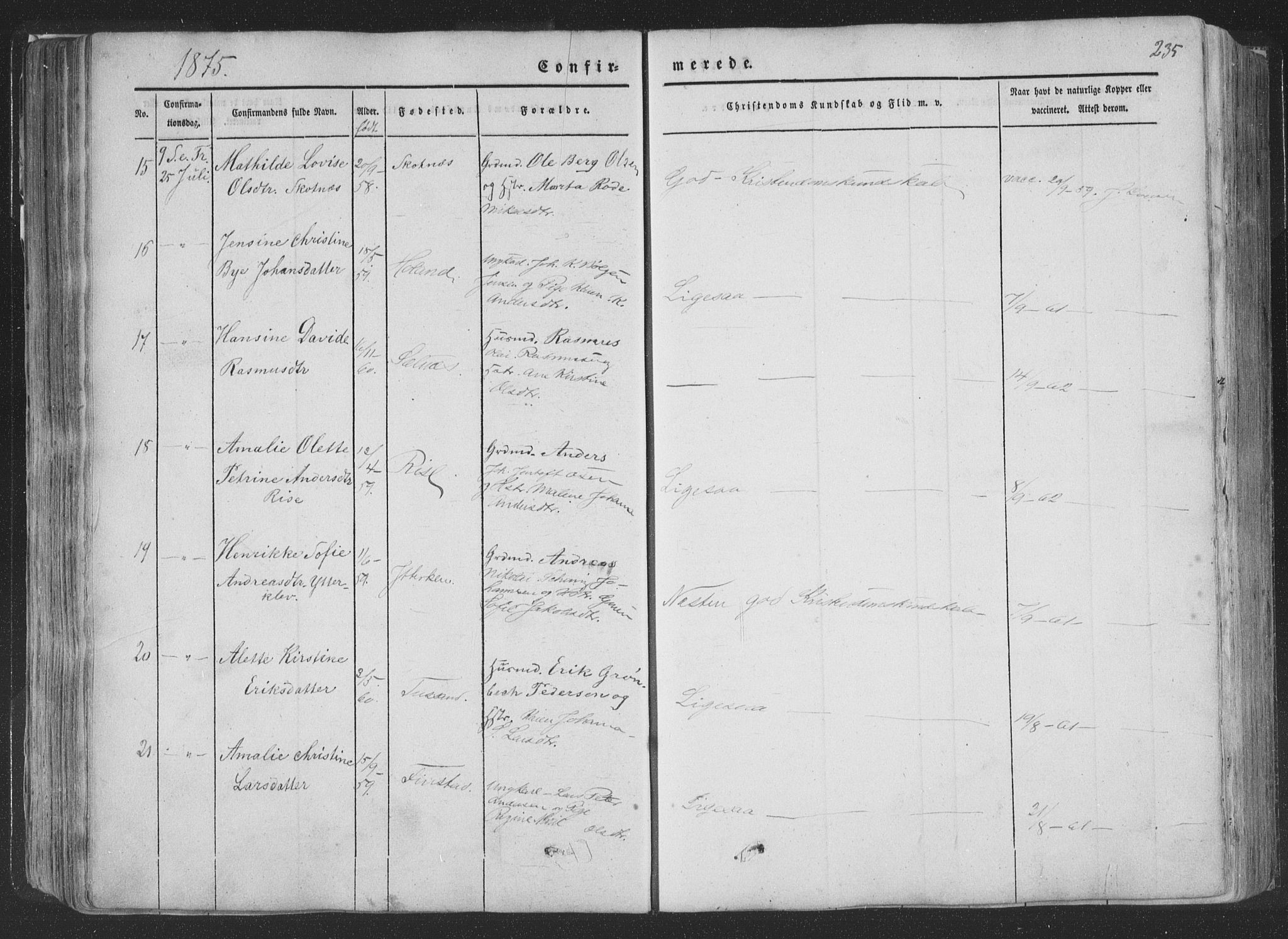 Ministerialprotokoller, klokkerbøker og fødselsregistre - Nordland, AV/SAT-A-1459/881/L1165: Klokkerbok nr. 881C02, 1854-1876, s. 235