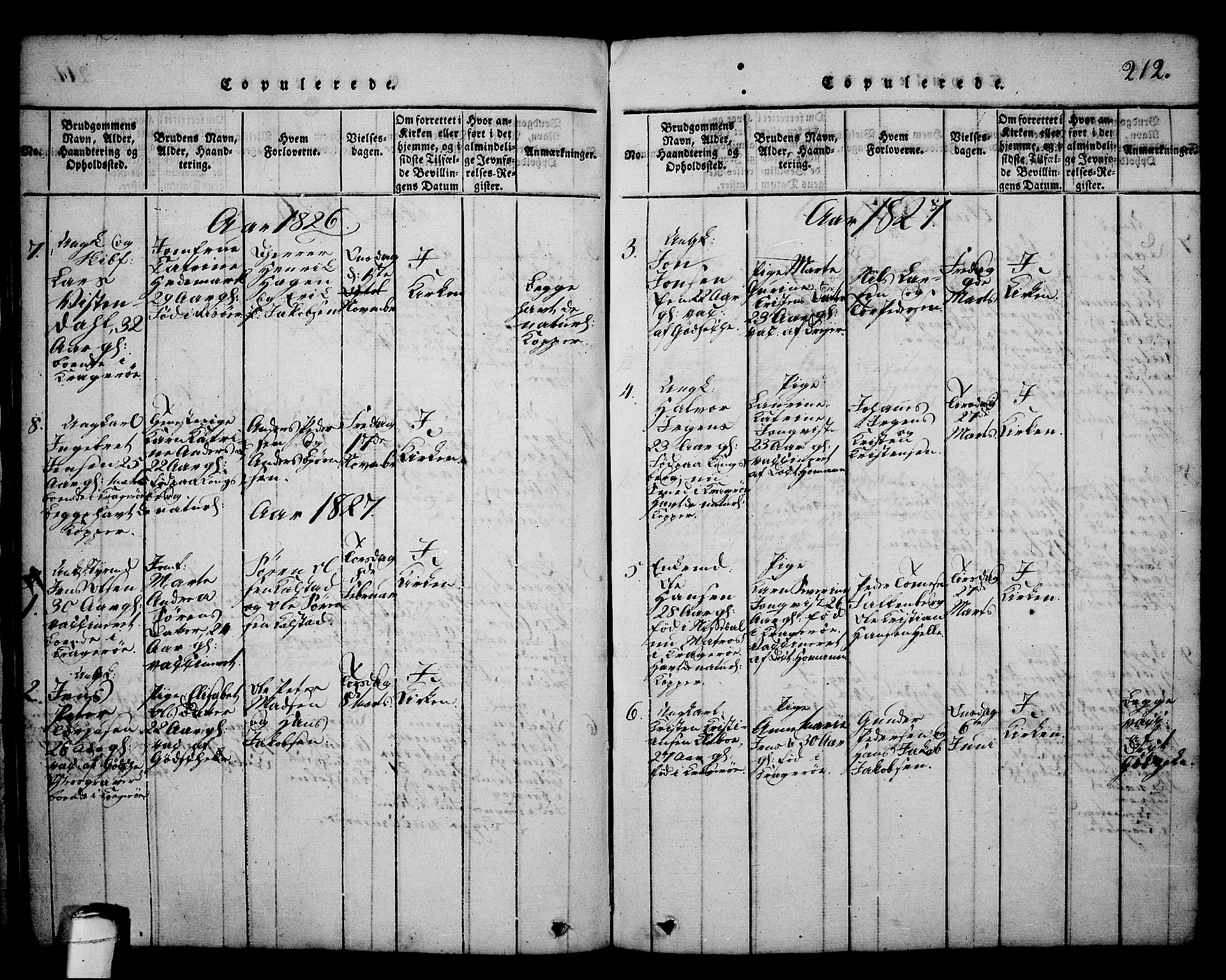 Kragerø kirkebøker, AV/SAKO-A-278/G/Ga/L0002: Klokkerbok nr. 2, 1814-1831, s. 212