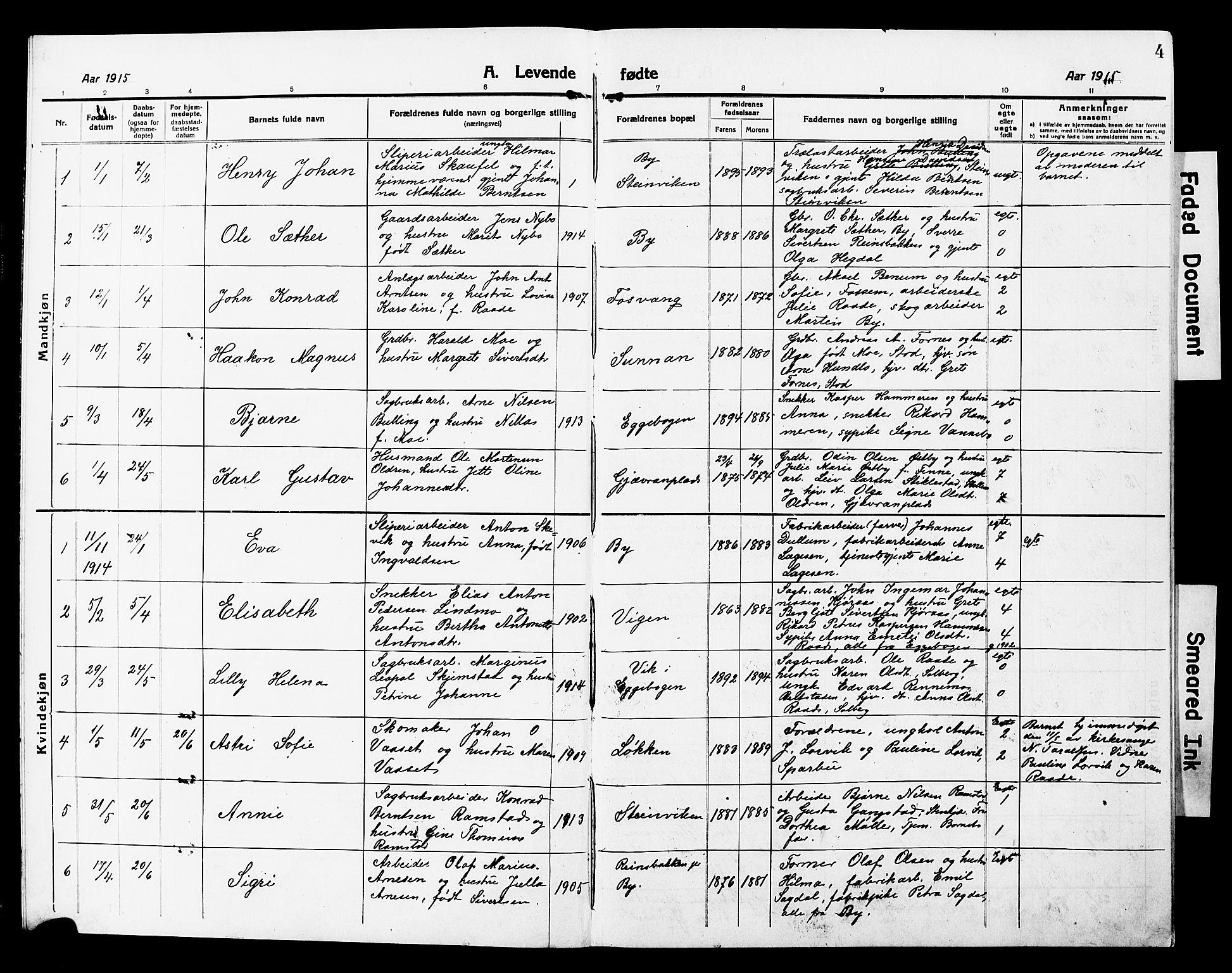 Ministerialprotokoller, klokkerbøker og fødselsregistre - Nord-Trøndelag, AV/SAT-A-1458/740/L0382: Klokkerbok nr. 740C03, 1915-1927, s. 4