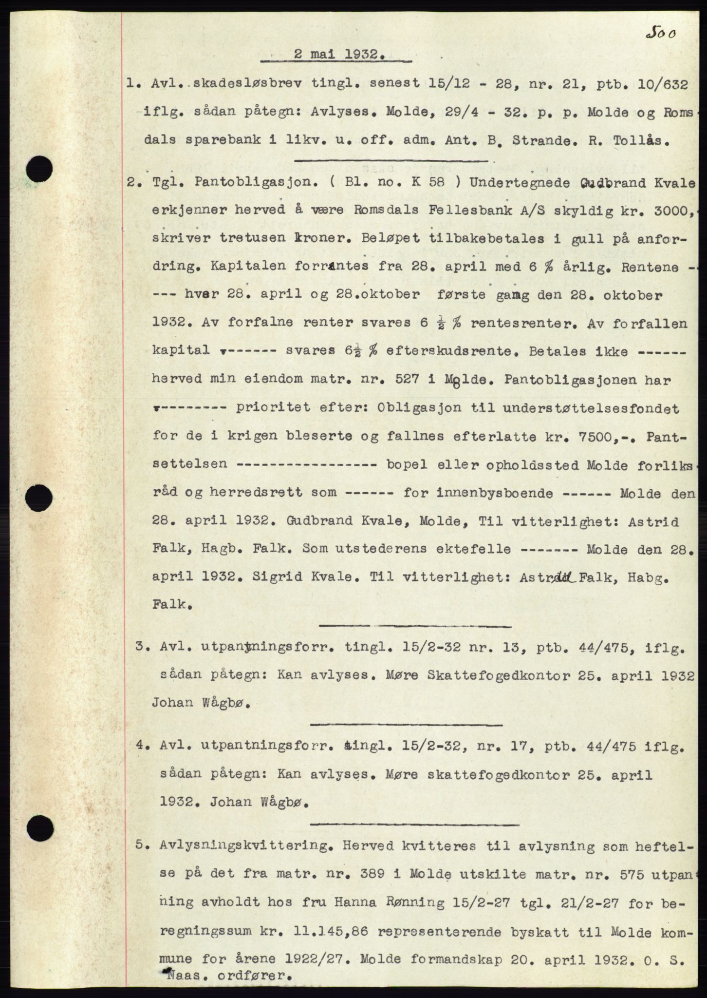 Molde byfogd, SAT/A-0025/2/2C/L0011: Pantebok nr. 11, 1926-1932, Tingl.dato: 02.05.1932