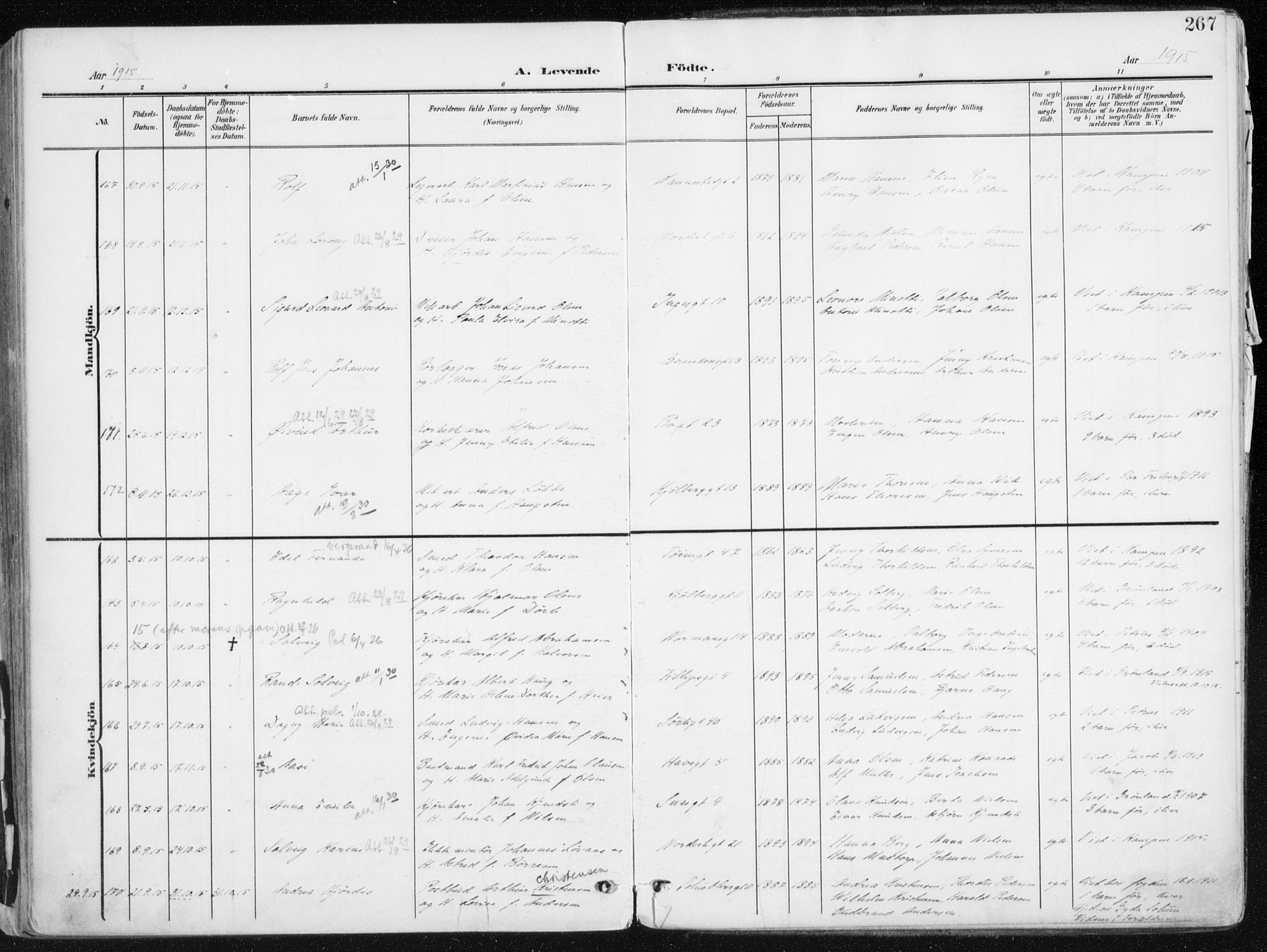 Kampen prestekontor Kirkebøker, SAO/A-10853/F/Fa/L0010: Ministerialbok nr. I 10, 1905-1917, s. 267