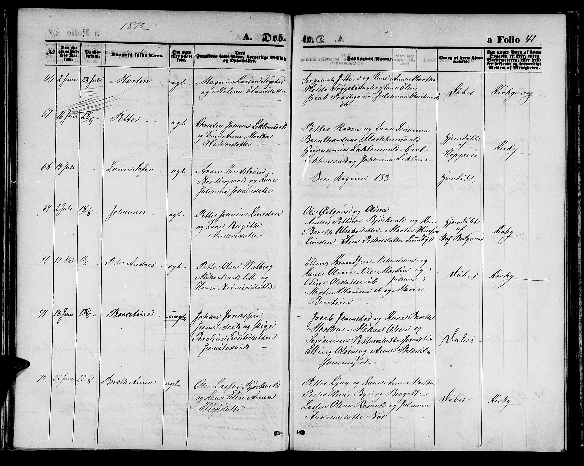 Ministerialprotokoller, klokkerbøker og fødselsregistre - Nord-Trøndelag, AV/SAT-A-1458/723/L0255: Klokkerbok nr. 723C03, 1869-1879, s. 41