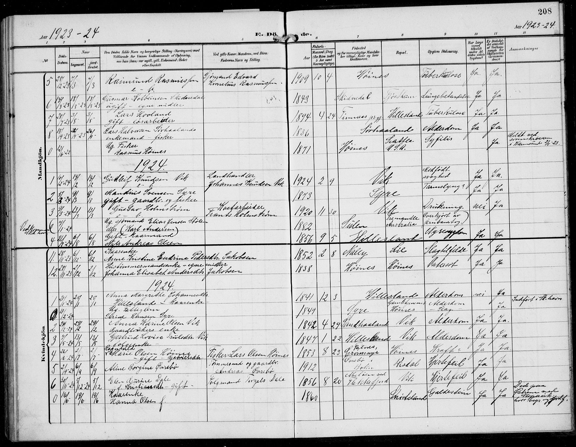 Skudenes sokneprestkontor, AV/SAST-A -101849/H/Ha/Hab/L0009: Klokkerbok nr. B 9, 1908-1936, s. 208