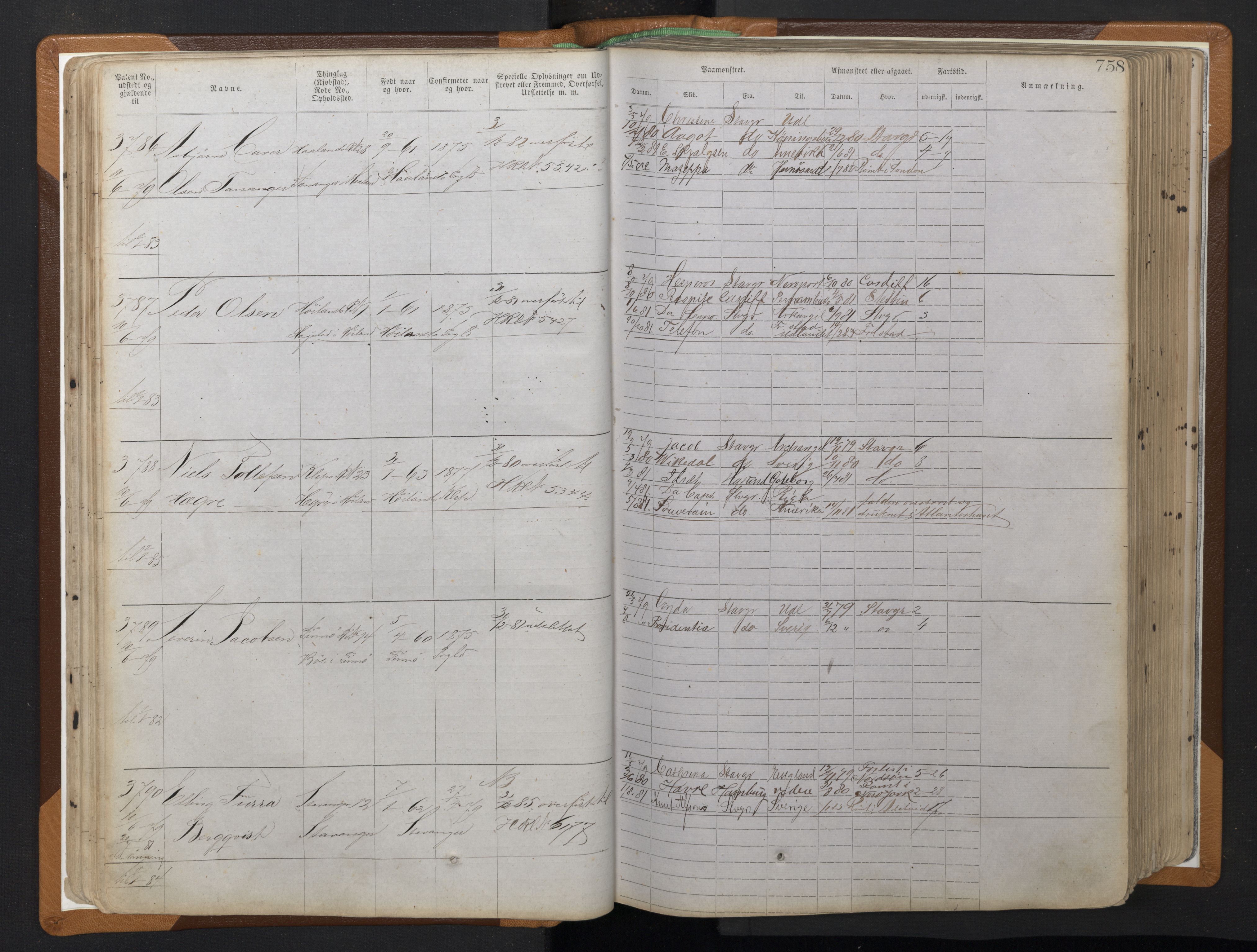Stavanger sjømannskontor, AV/SAST-A-102006/F/Ff/L0010: Annotasjonsrulle, patentnr. 3605-5225 (dublett), 1878-1900, s. 40