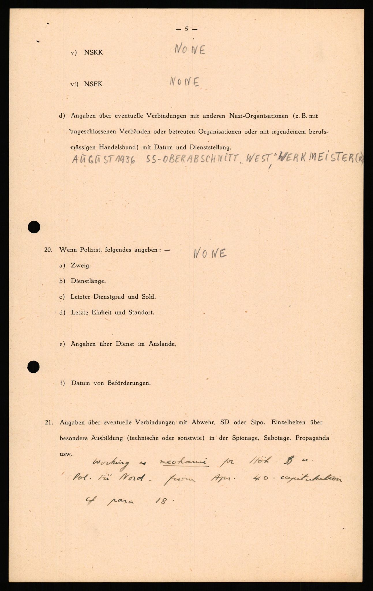 Forsvaret, Forsvarets overkommando II, AV/RA-RAFA-3915/D/Db/L0033: CI Questionaires. Tyske okkupasjonsstyrker i Norge. Tyskere., 1945-1946, s. 393