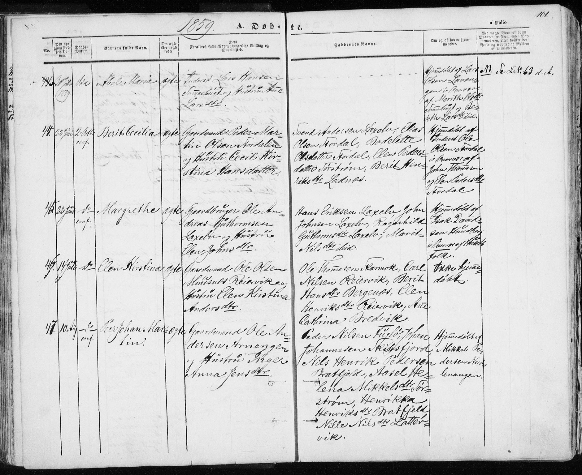 Karlsøy sokneprestembete, AV/SATØ-S-1299/H/Ha/Haa/L0003kirke: Ministerialbok nr. 3, 1843-1860, s. 101