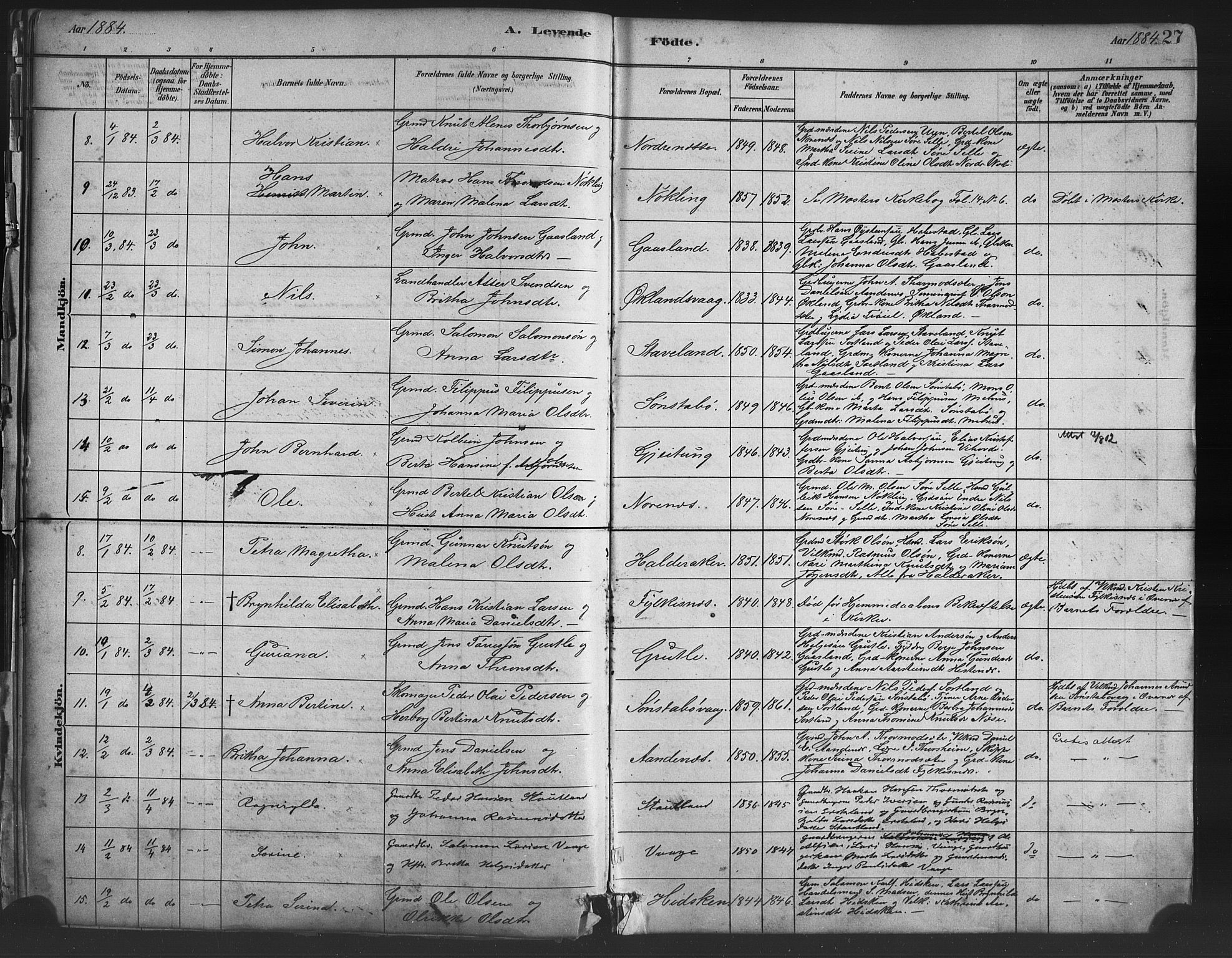 Finnås sokneprestembete, AV/SAB-A-99925/H/Ha/Haa/Haac/L0001: Ministerialbok nr. C 1, 1881-1894, s. 27