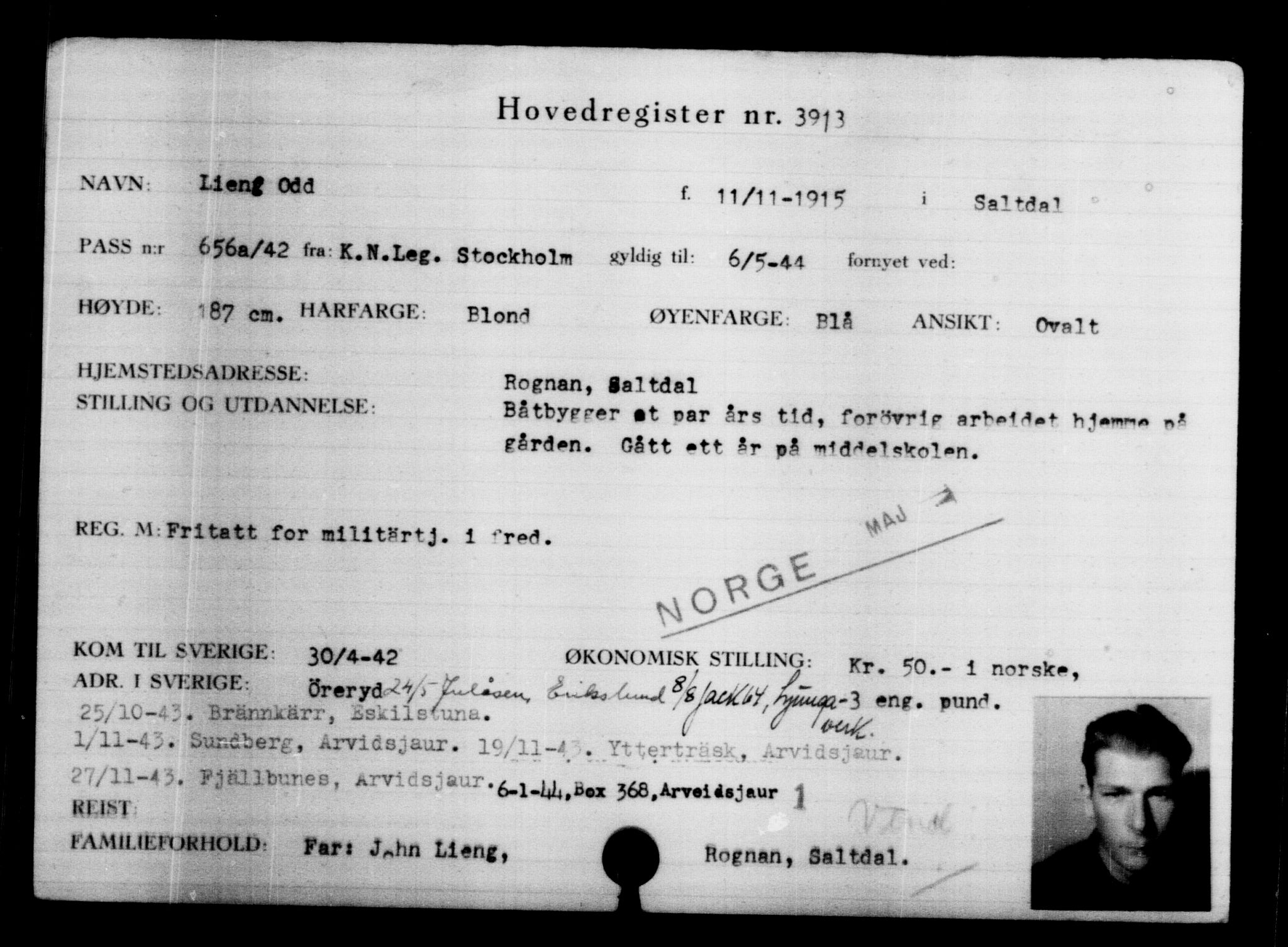 Utenriksstasjonene, Legasjonen i Stockholm, Flyktningkontoret, AV/RA-S-6753/V/Va/L0004: Kjesäterkartoteket, flyktninger med registreringsnr. 3496-6610, 1940-1945, s. 487