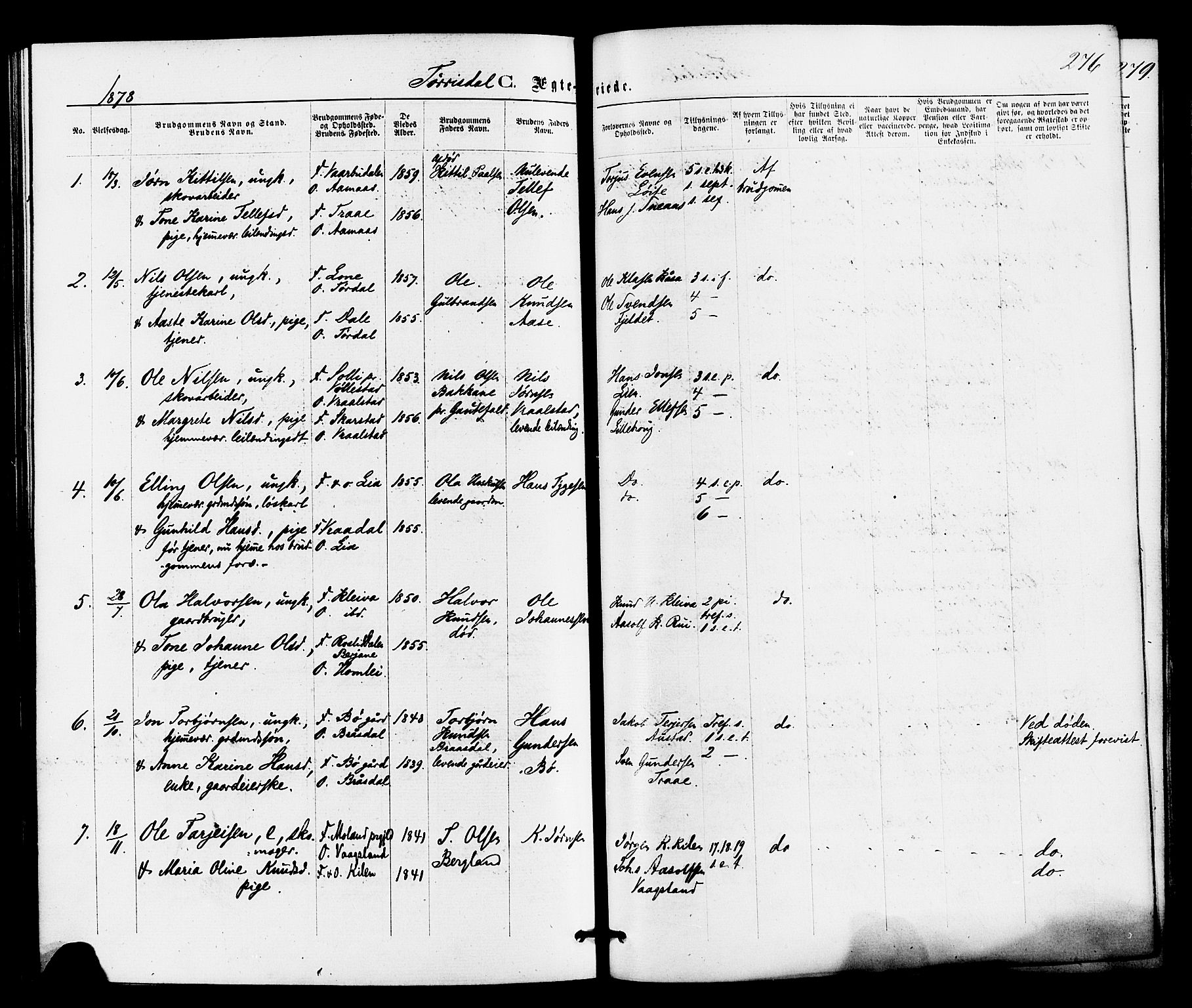 Drangedal kirkebøker, AV/SAKO-A-258/F/Fa/L0009: Ministerialbok nr. 9 /2, 1872-1884, s. 276