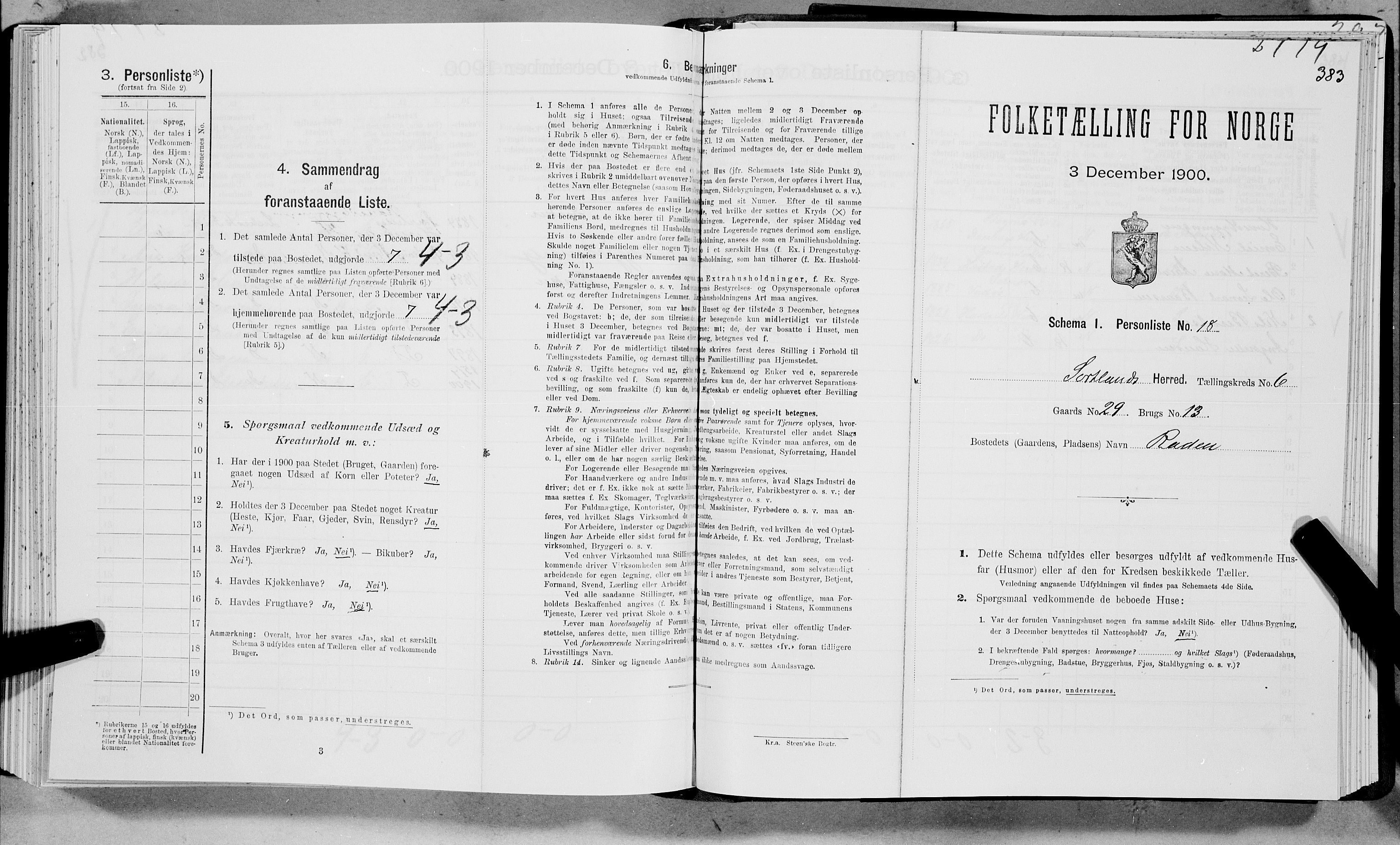 SAT, Folketelling 1900 for 1870 Sortland herred, 1900, s. 833