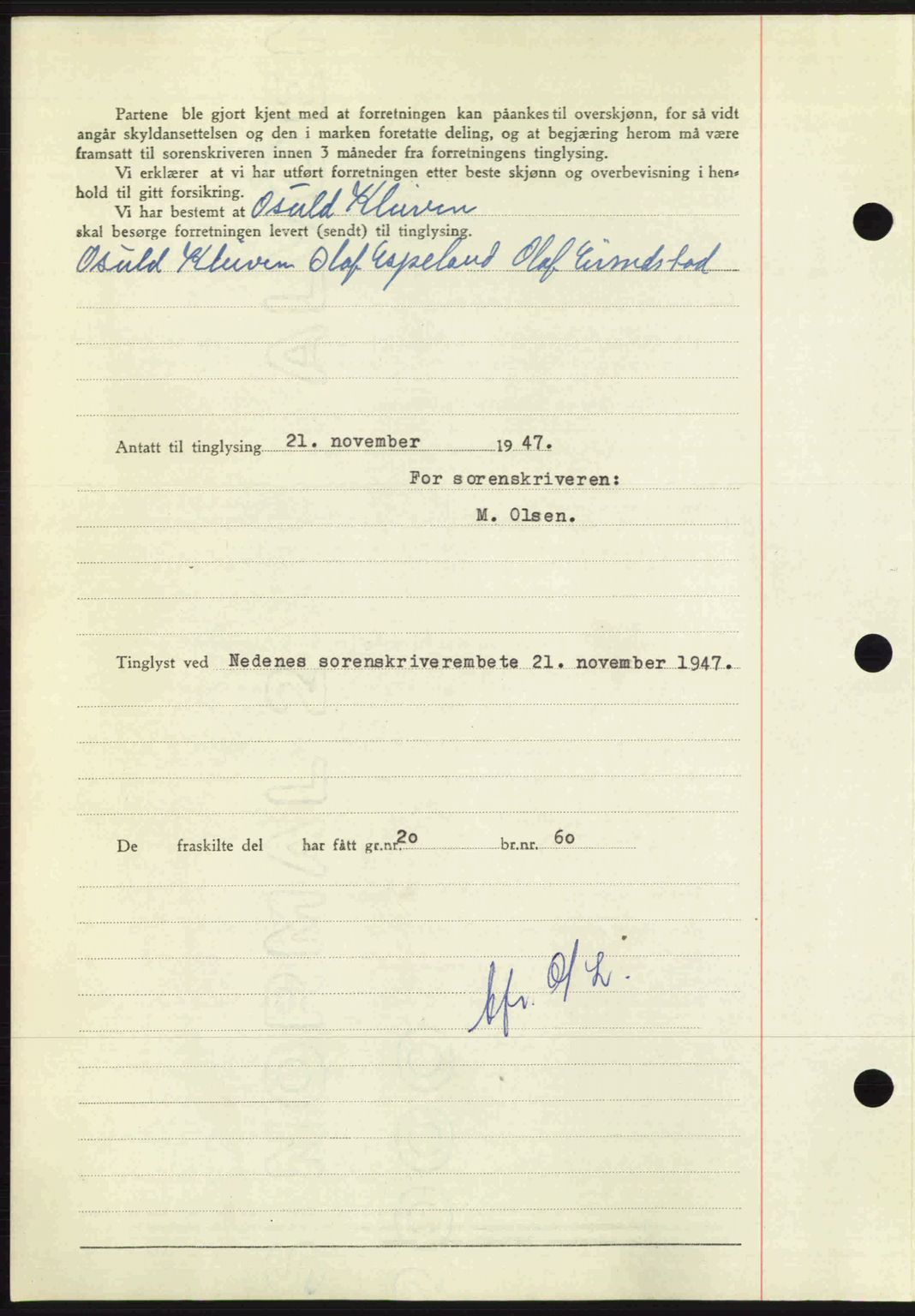 Nedenes sorenskriveri, AV/SAK-1221-0006/G/Gb/Gba/L0058: Pantebok nr. A10, 1947-1948, Dagboknr: 1735/1947