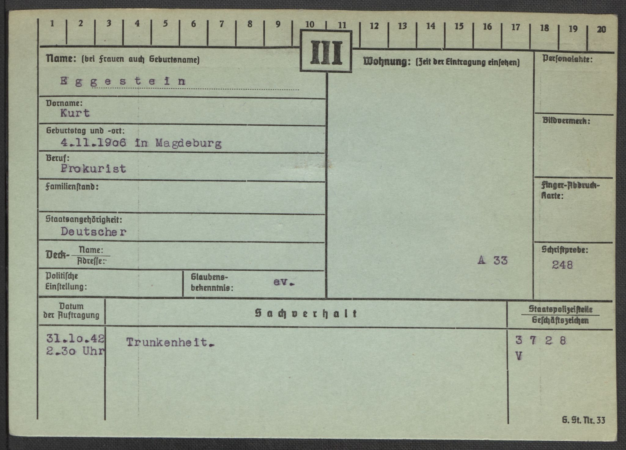 Befehlshaber der Sicherheitspolizei und des SD, AV/RA-RAFA-5969/E/Ea/Eaa/L0002: Register over norske fanger i Møllergata 19: Bj-Eng, 1940-1945, s. 1213