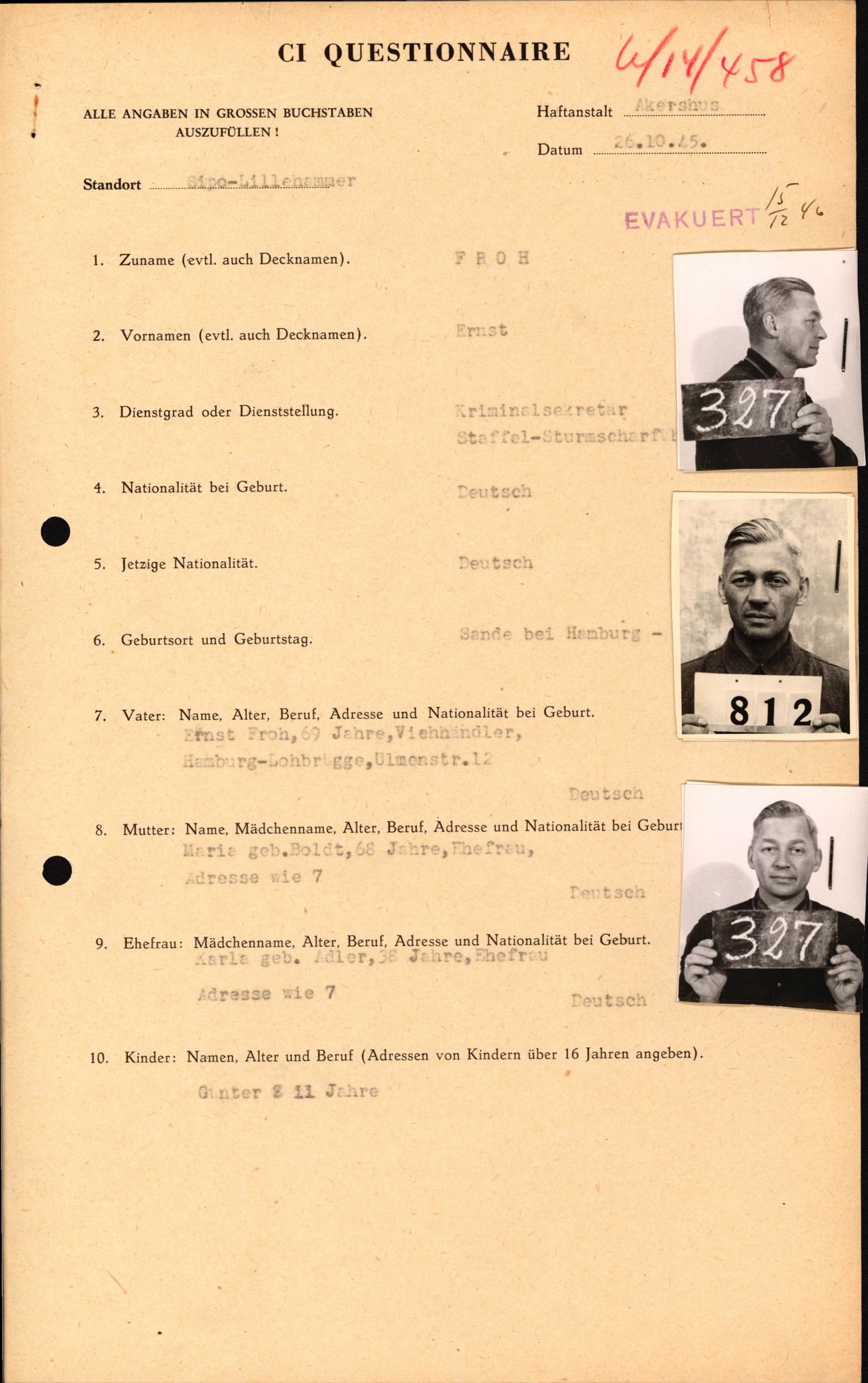 Forsvaret, Forsvarets overkommando II, AV/RA-RAFA-3915/D/Db/L0008: CI Questionaires. Tyske okkupasjonsstyrker i Norge. Tyskere., 1945-1946, s. 376