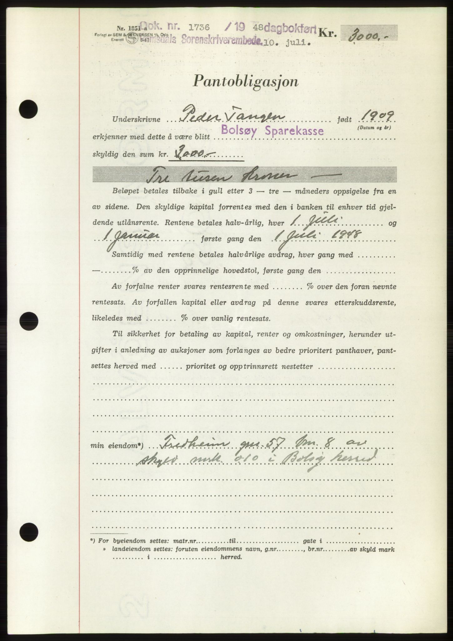 Romsdal sorenskriveri, SAT/A-4149/1/2/2C: Pantebok nr. B4, 1948-1949, Dagboknr: 1736/1948