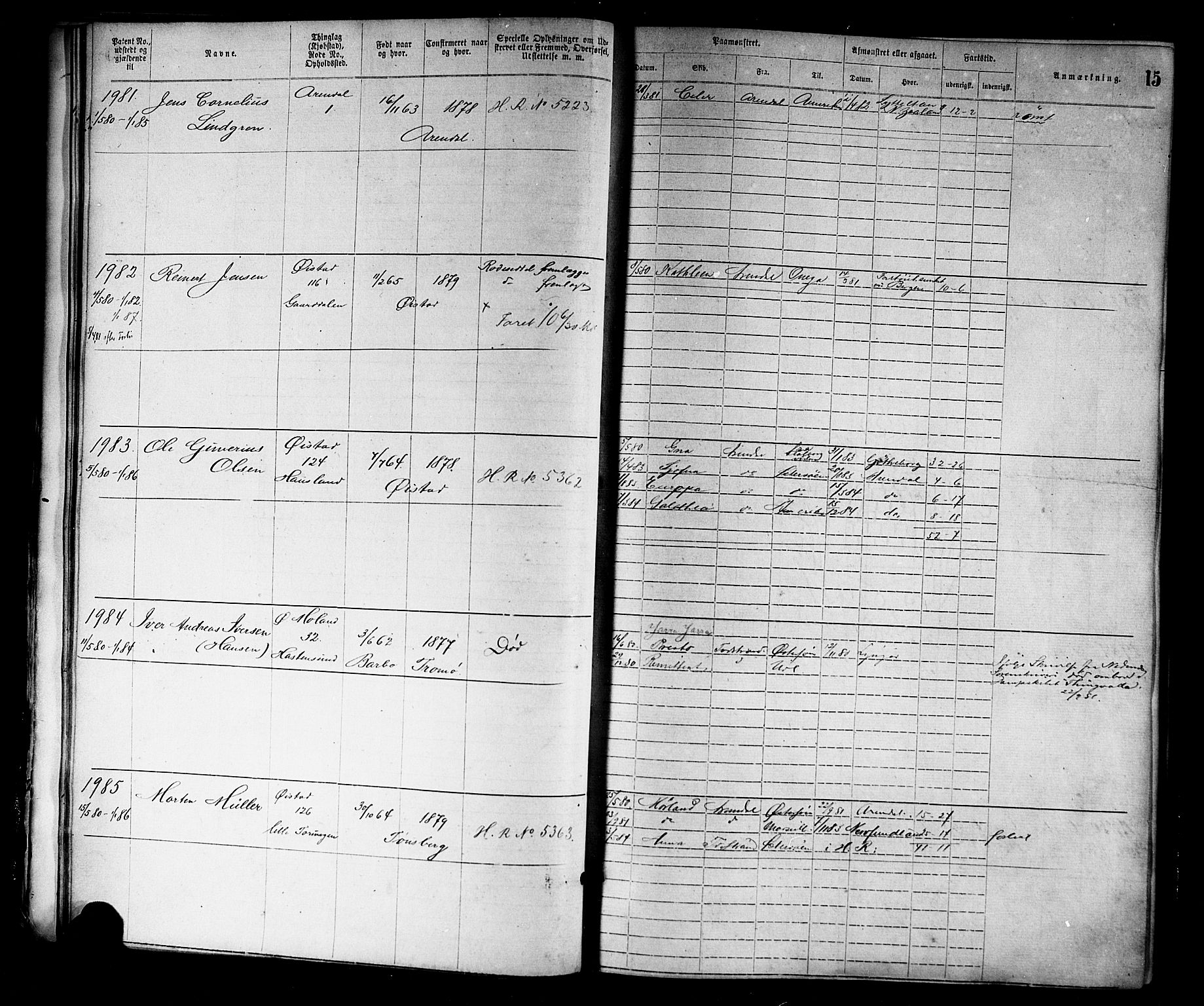 Arendal mønstringskrets, SAK/2031-0012/F/Fa/L0003: Annotasjonsrulle nr 1911-3827 med register, S-3, 1880-1892, s. 41