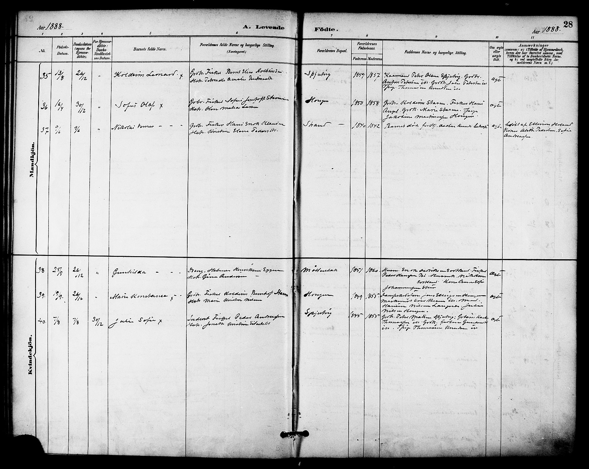 Ministerialprotokoller, klokkerbøker og fødselsregistre - Nordland, AV/SAT-A-1459/895/L1371: Ministerialbok nr. 895A06, 1885-1894, s. 28