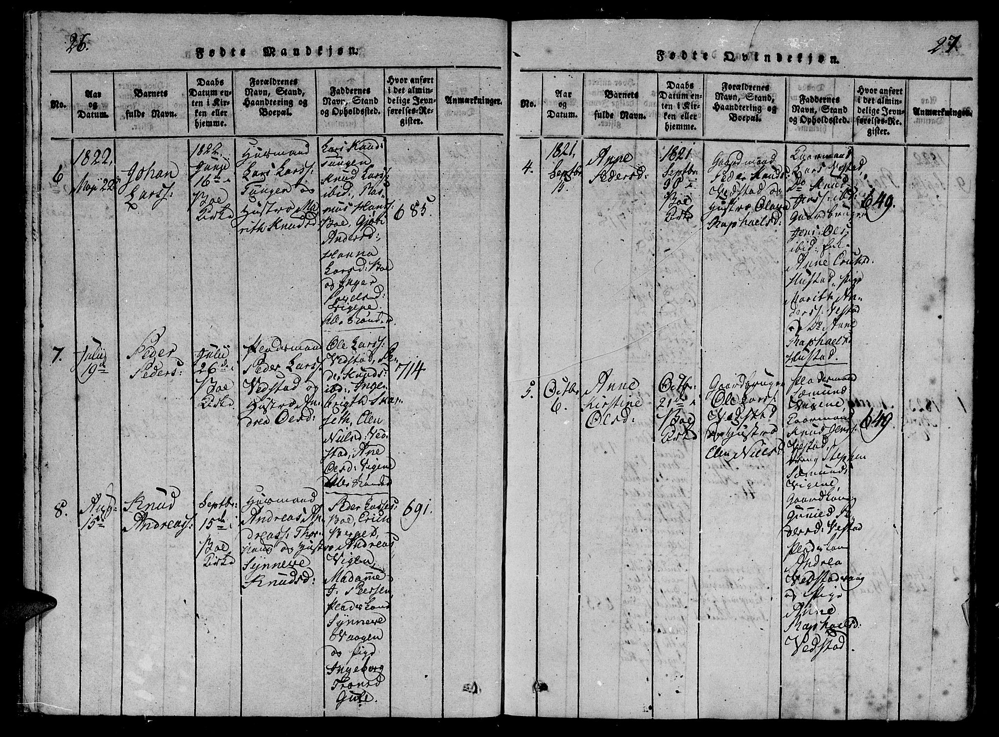 Ministerialprotokoller, klokkerbøker og fødselsregistre - Møre og Romsdal, AV/SAT-A-1454/566/L0763: Ministerialbok nr. 566A03 /1, 1817-1829, s. 26-27