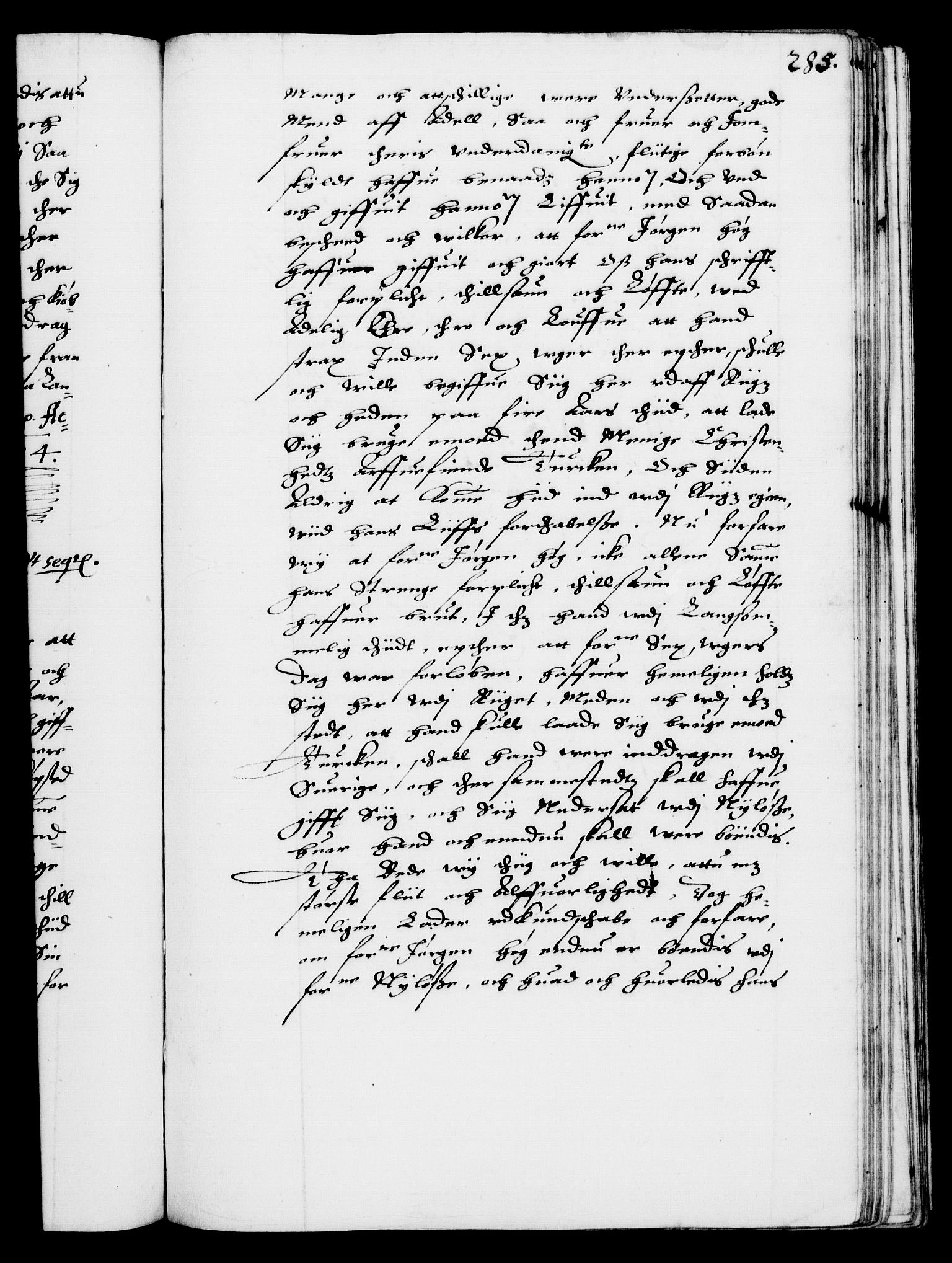 Danske Kanselli 1572-1799, AV/RA-EA-3023/F/Fc/Fca/Fcab/L0002: Norske tegnelser (mikrofilm), 1588-1596, s. 285a