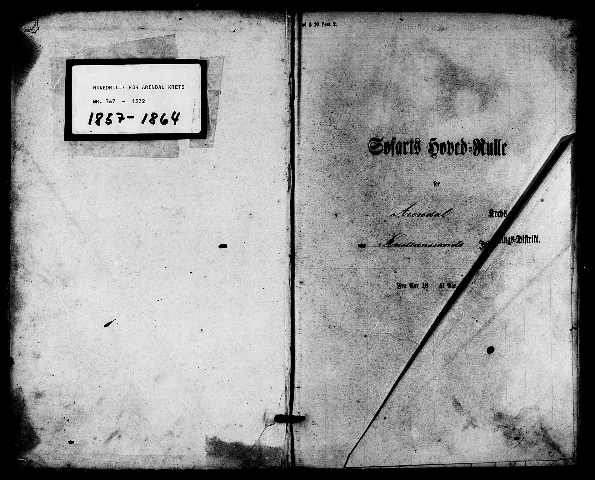 Arendal mønstringskrets, AV/SAK-2031-0012/F/Fb/L0009: Hovedrulle nr 767-1532, S-7, 1857-1864, s. 1