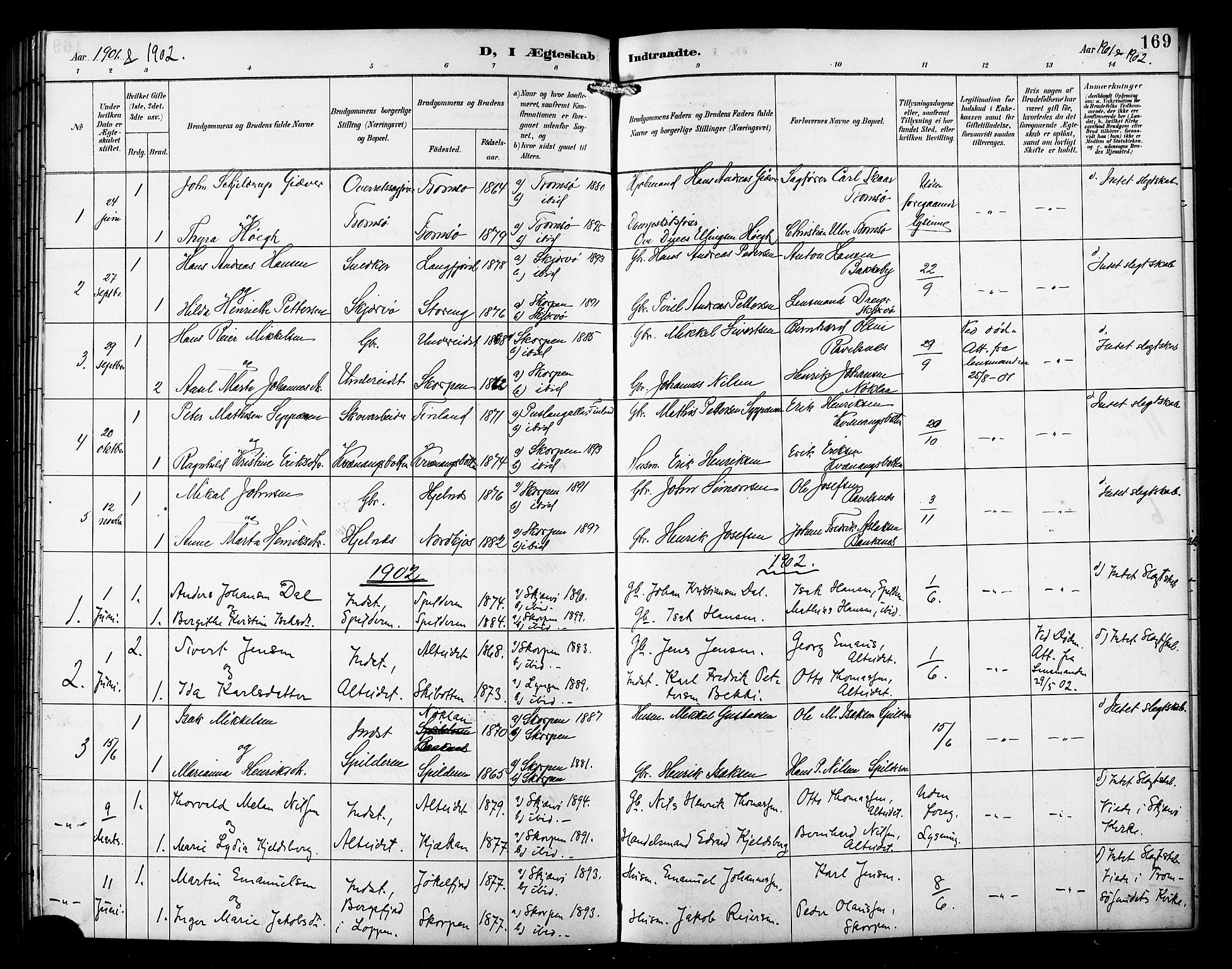 Skjervøy sokneprestkontor, AV/SATØ-S-1300/H/Ha/Hab/L0016klokker: Klokkerbok nr. 16, 1891-1907, s. 169
