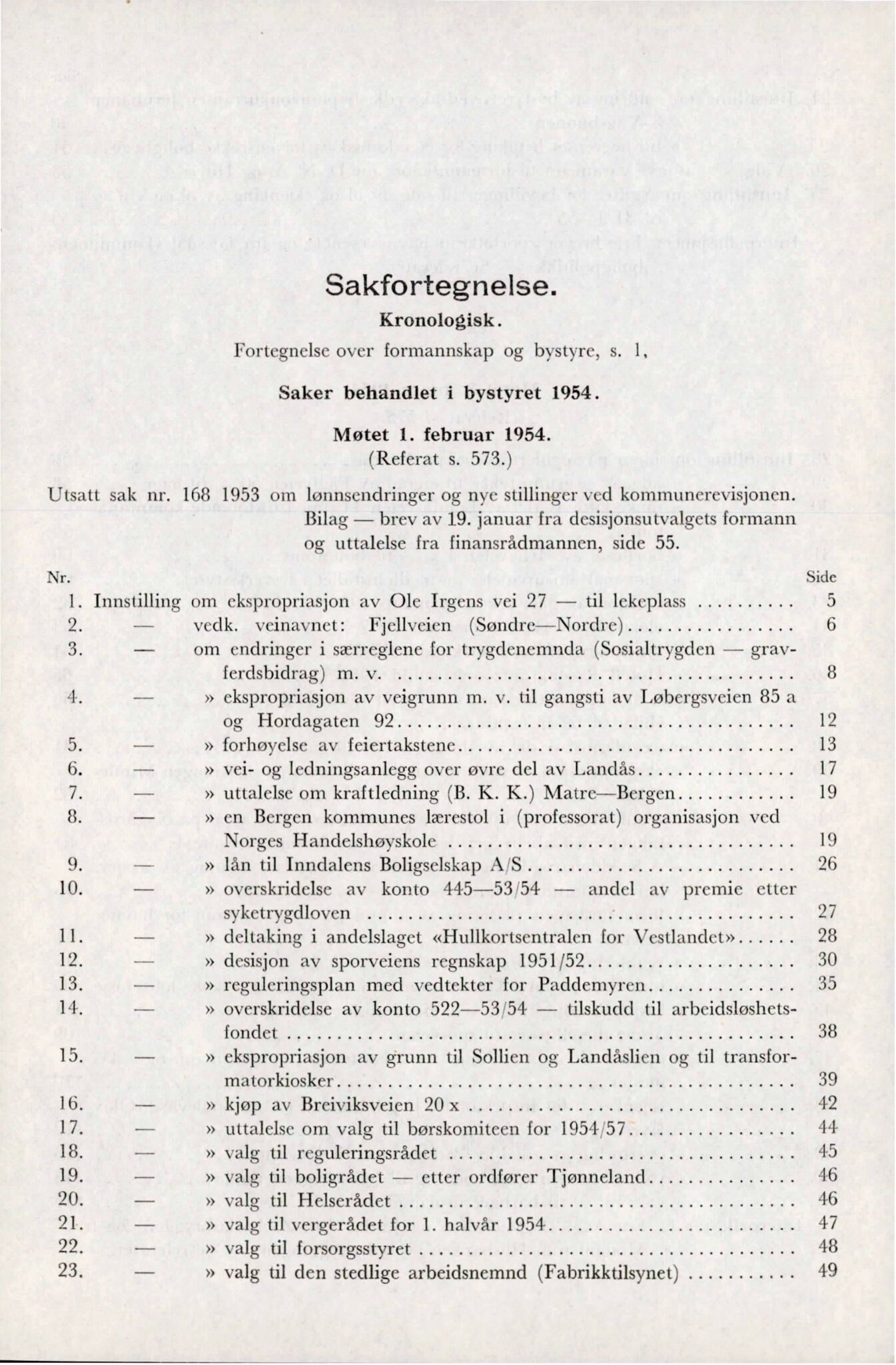 Bergen kommune. Formannskapet, BBA/A-0003/Ad/L0168: Bergens Kommuneforhandlinger, bind I, 1954