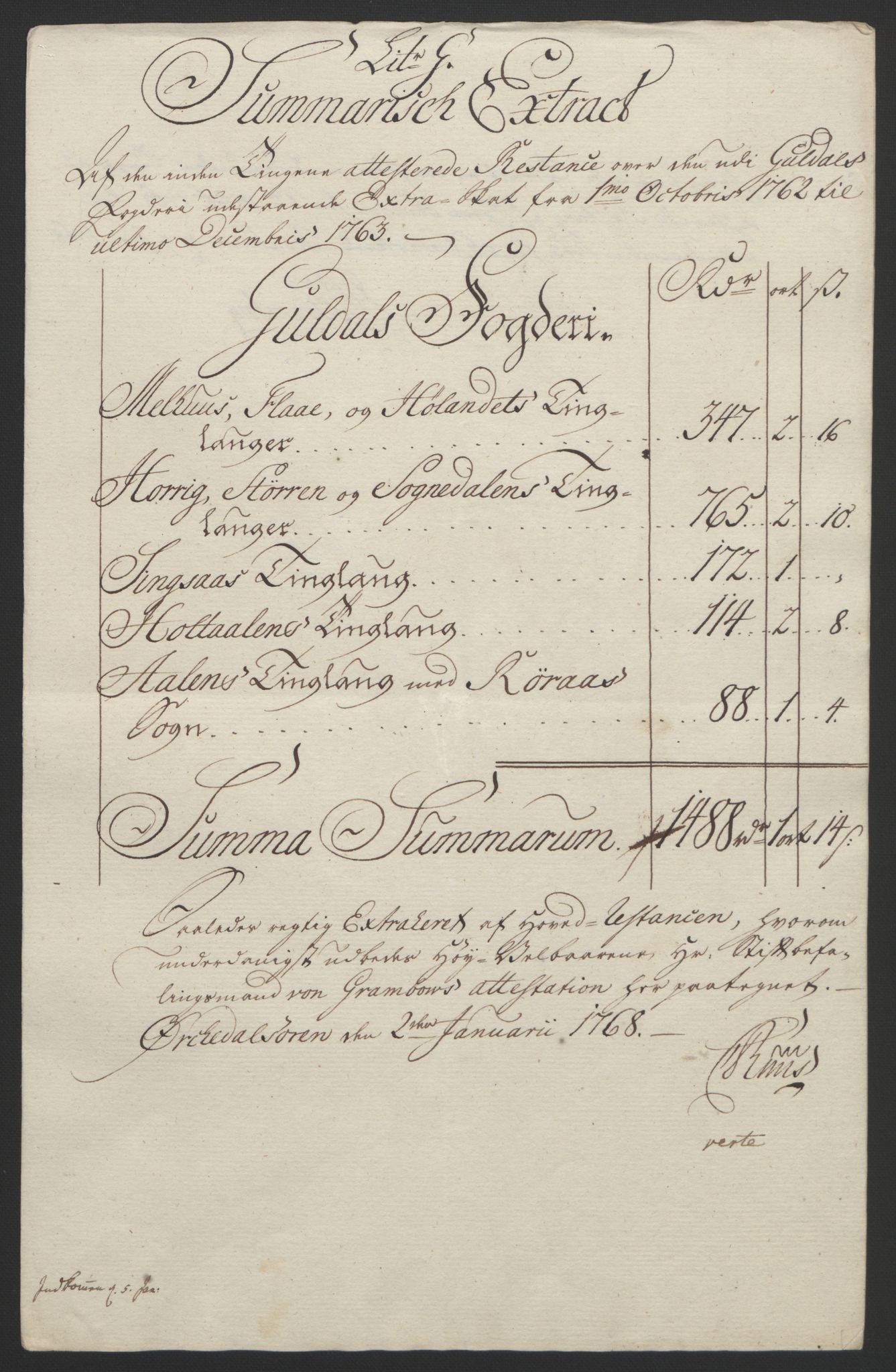 Rentekammeret inntil 1814, Reviderte regnskaper, Fogderegnskap, AV/RA-EA-4092/R60/L4094: Ekstraskatten Orkdal og Gauldal, 1762-1765, s. 113