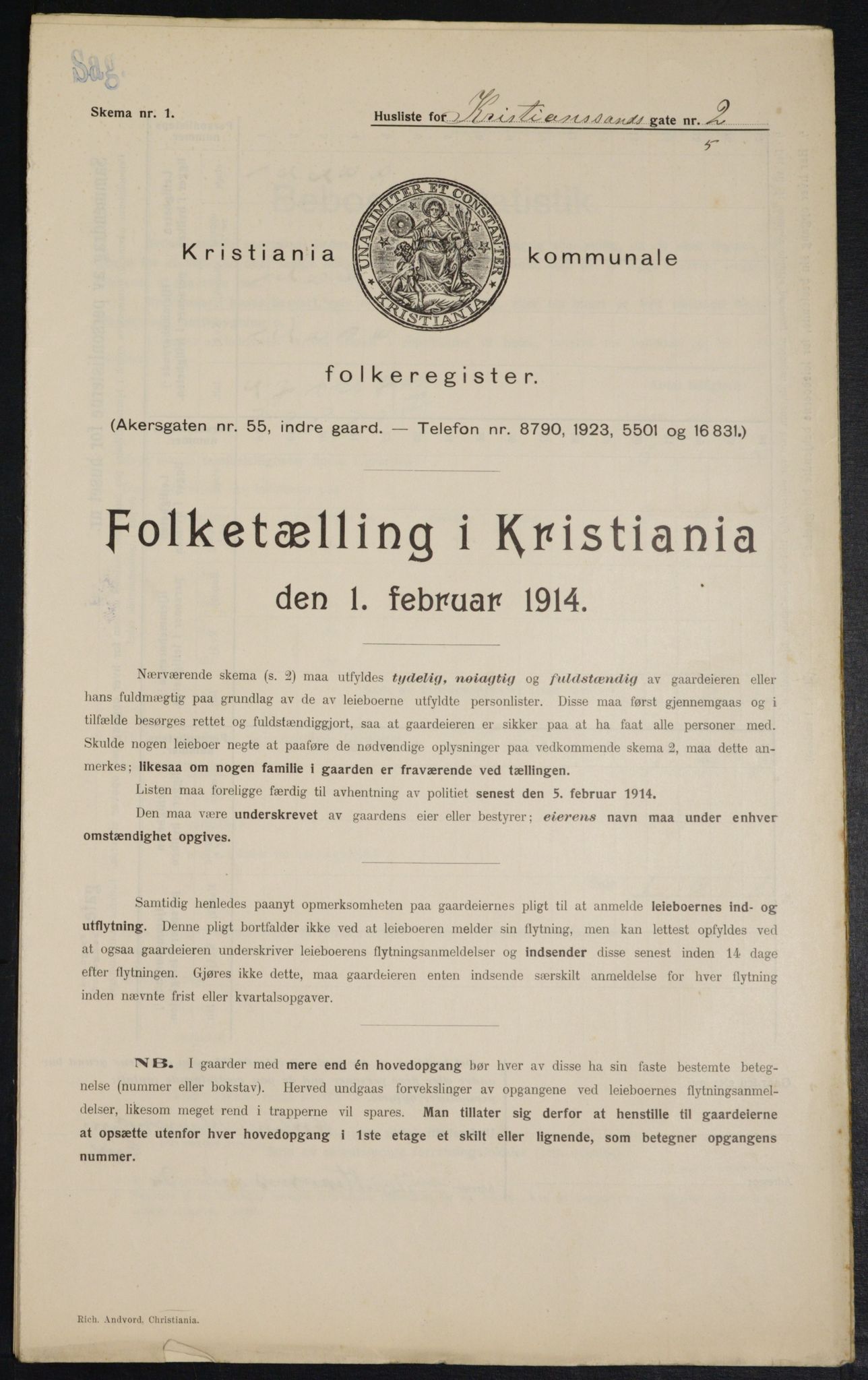 OBA, Kommunal folketelling 1.2.1914 for Kristiania, 1914, s. 54154