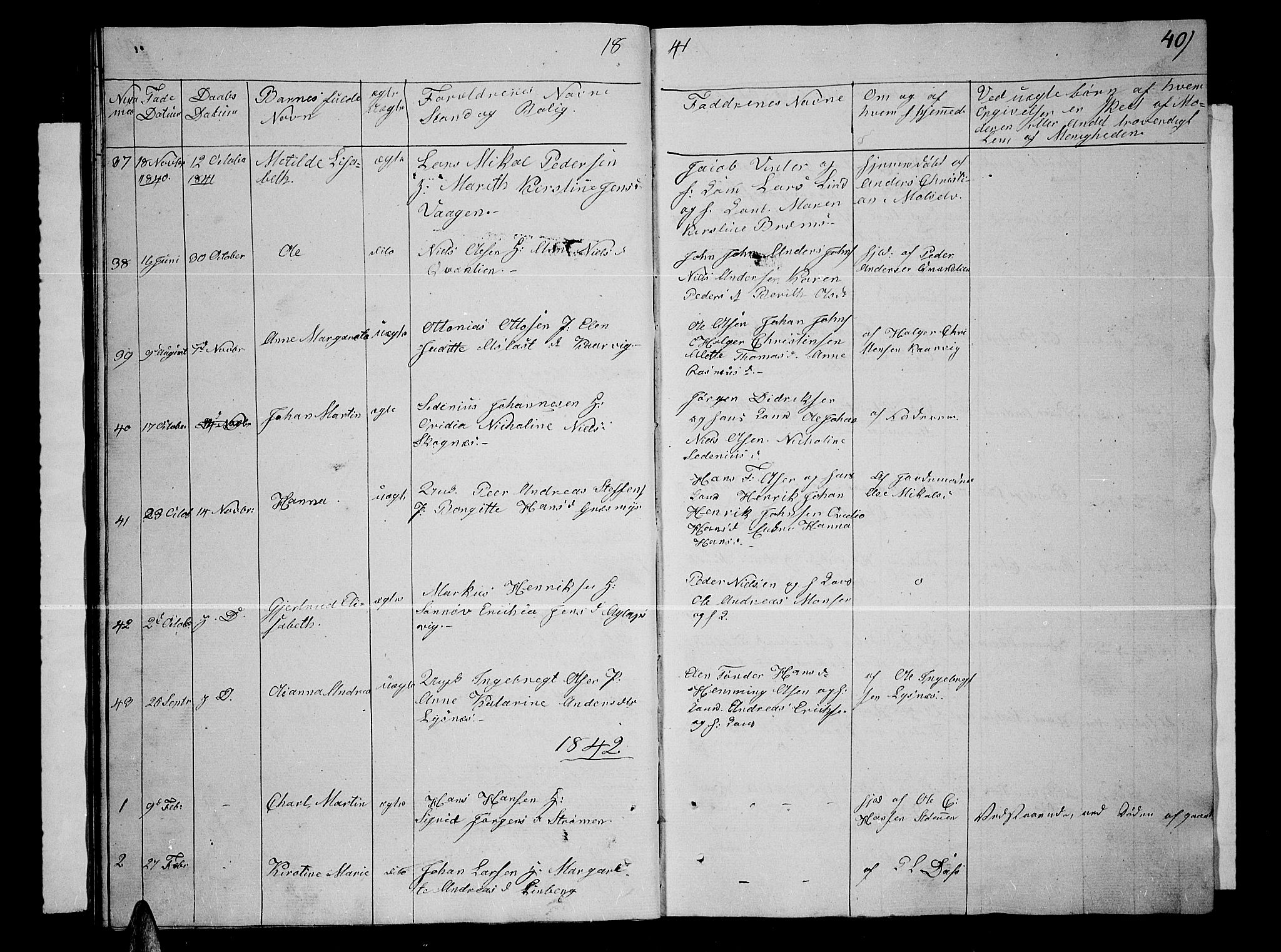 Lenvik sokneprestembete, AV/SATØ-S-1310/H/Ha/Hab/L0002klokker: Klokkerbok nr. 2, 1838-1843, s. 40