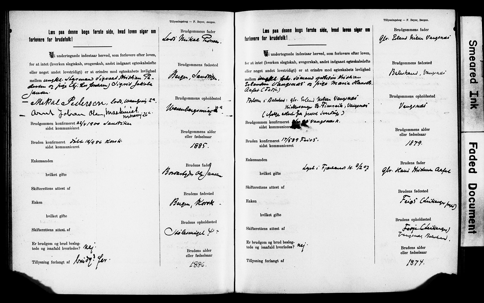 Mariakirken Sokneprestembete, SAB/A-76901: Forlovererklæringer nr. II.5.2, 1901-1909, s. 148