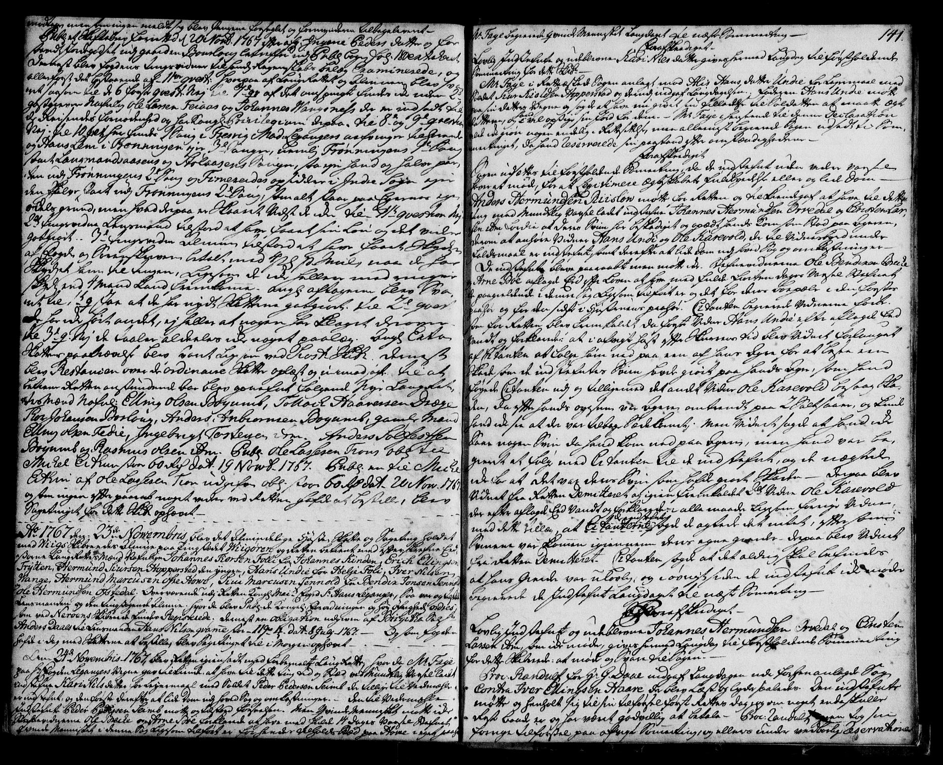 Ytre Sogn tingrett, AV/SAB-A-2601/1/F/Fa/L0037: Tingbok (justisprotokoll), 1765-1767, s. 140b-141a