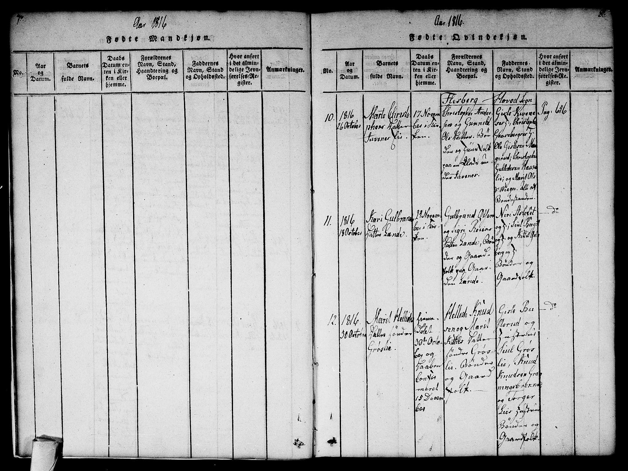Flesberg kirkebøker, AV/SAKO-A-18/G/Ga/L0001: Klokkerbok nr. I 1, 1816-1834, s. 7-8
