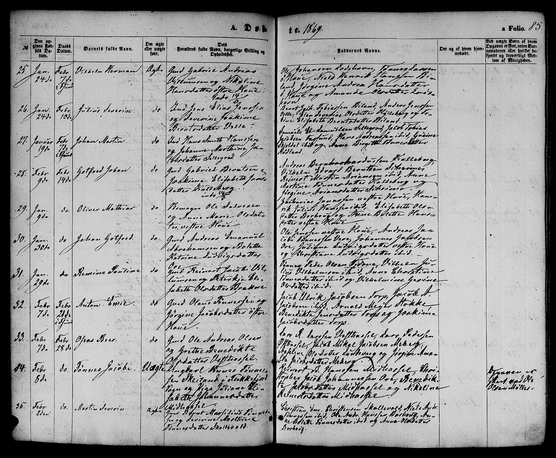 Lista sokneprestkontor, AV/SAK-1111-0027/F/Fb/L0003: Klokkerbok nr. B 3, 1862-1877, s. 85