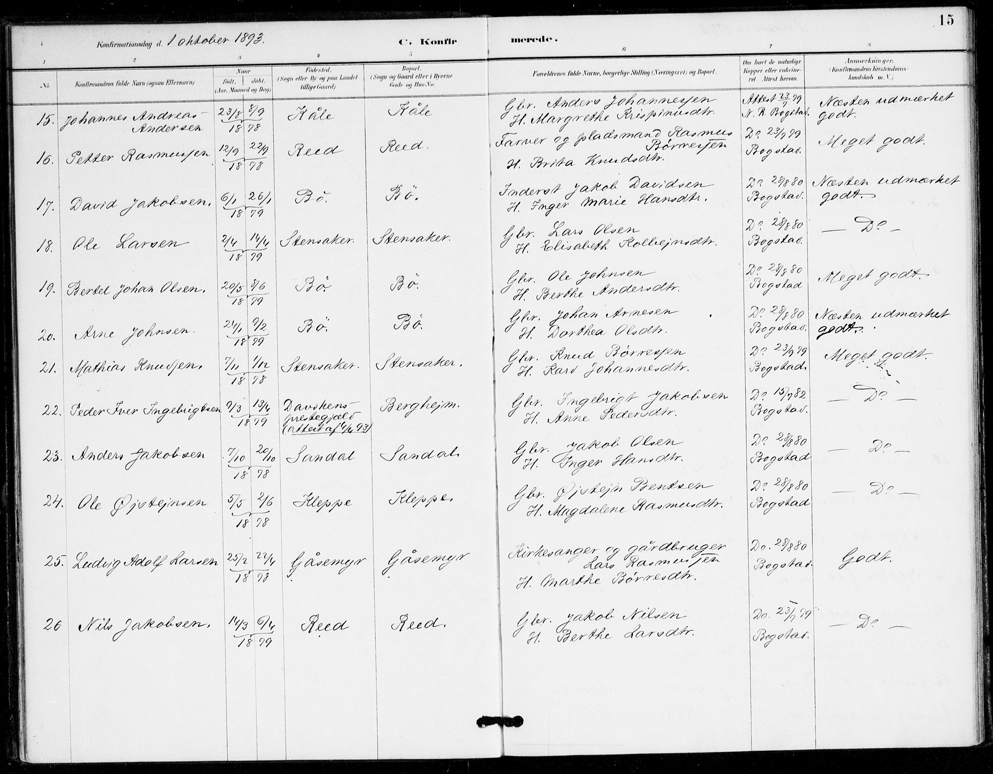 Gloppen sokneprestembete, AV/SAB-A-80101/H/Hac/L0002: Residerende kapellans bok nr. A 2, 1886-1897, s. 15