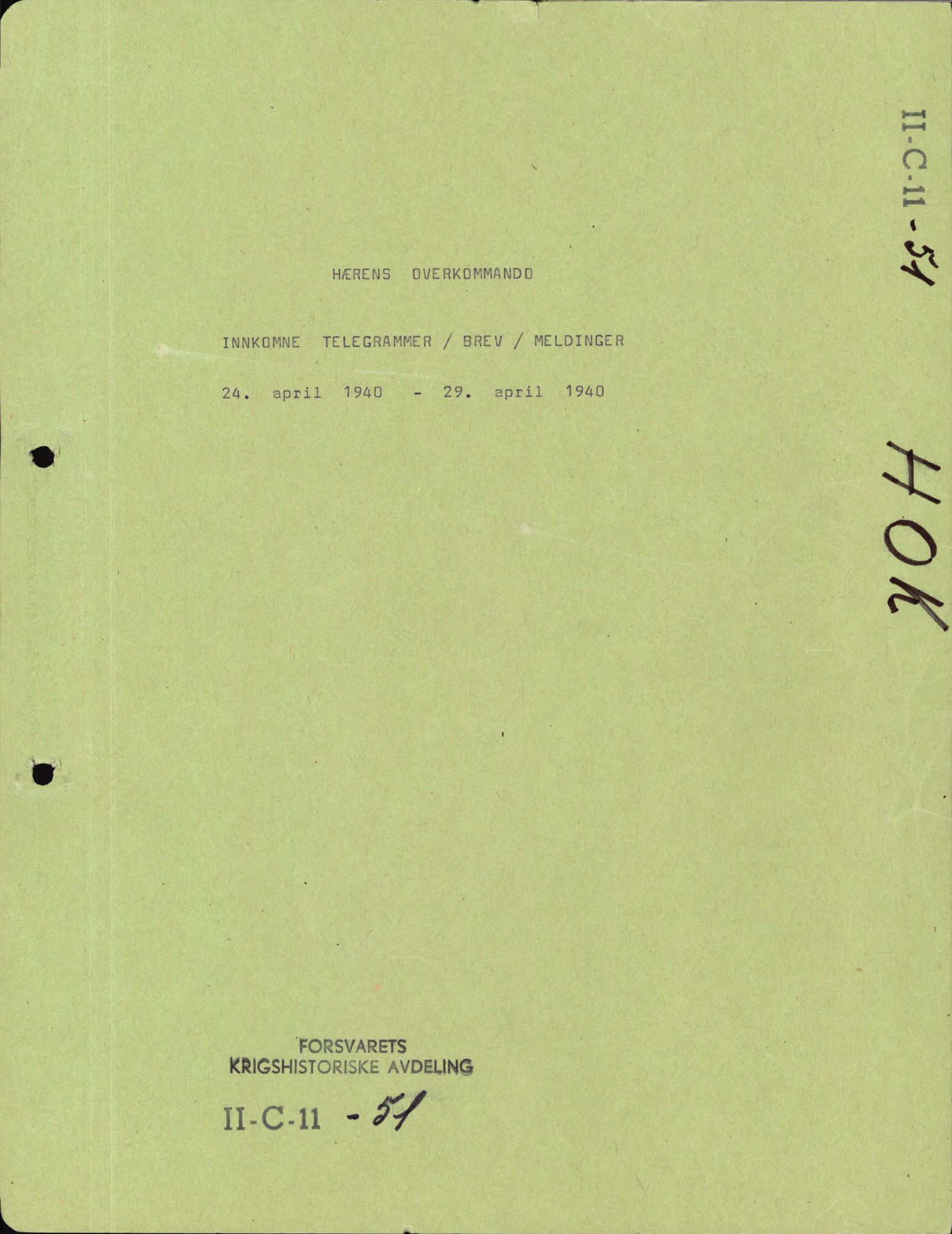 Forsvaret, Forsvarets krigshistoriske avdeling, AV/RA-RAFA-2017/Y/Ya/L0031: II-C-11-51 - Hærens overkommando, 1940, s. 289