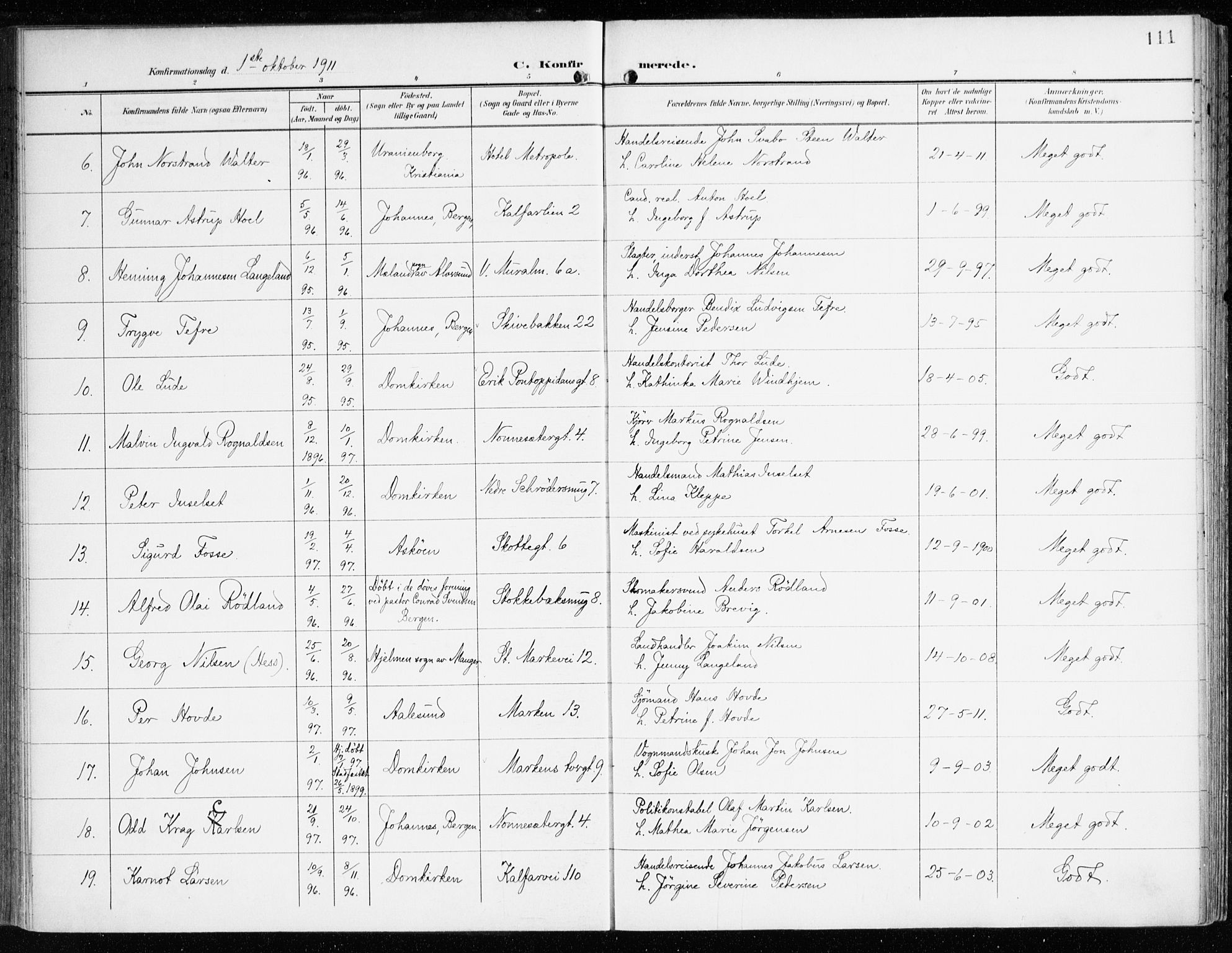 Domkirken sokneprestembete, AV/SAB-A-74801/H/Haa/L0031: Ministerialbok nr. C 6, 1898-1915, s. 111