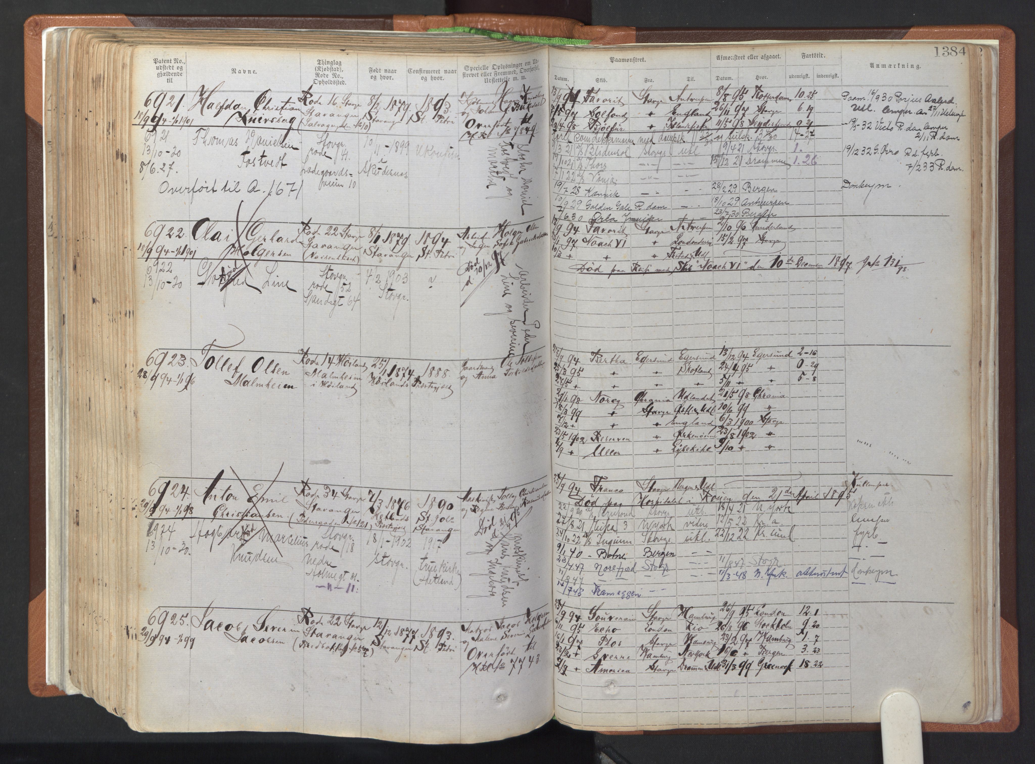 Stavanger sjømannskontor, AV/SAST-A-102006/F/Ff/L0007: Annotasjonsrulle, patentnr. 5506-7180, 1887-1900, s. 289