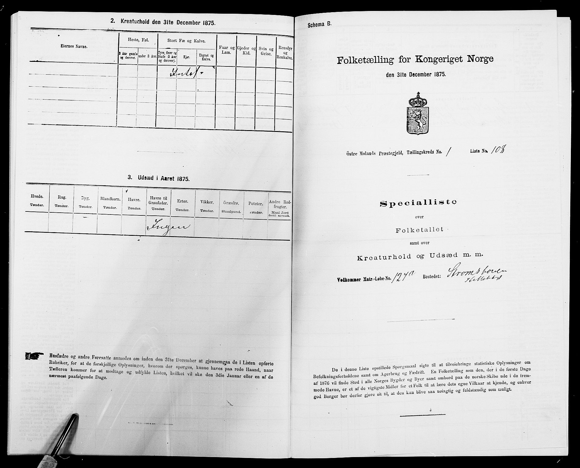 SAK, Folketelling 1875 for 0918P Austre Moland prestegjeld, 1875, s. 332