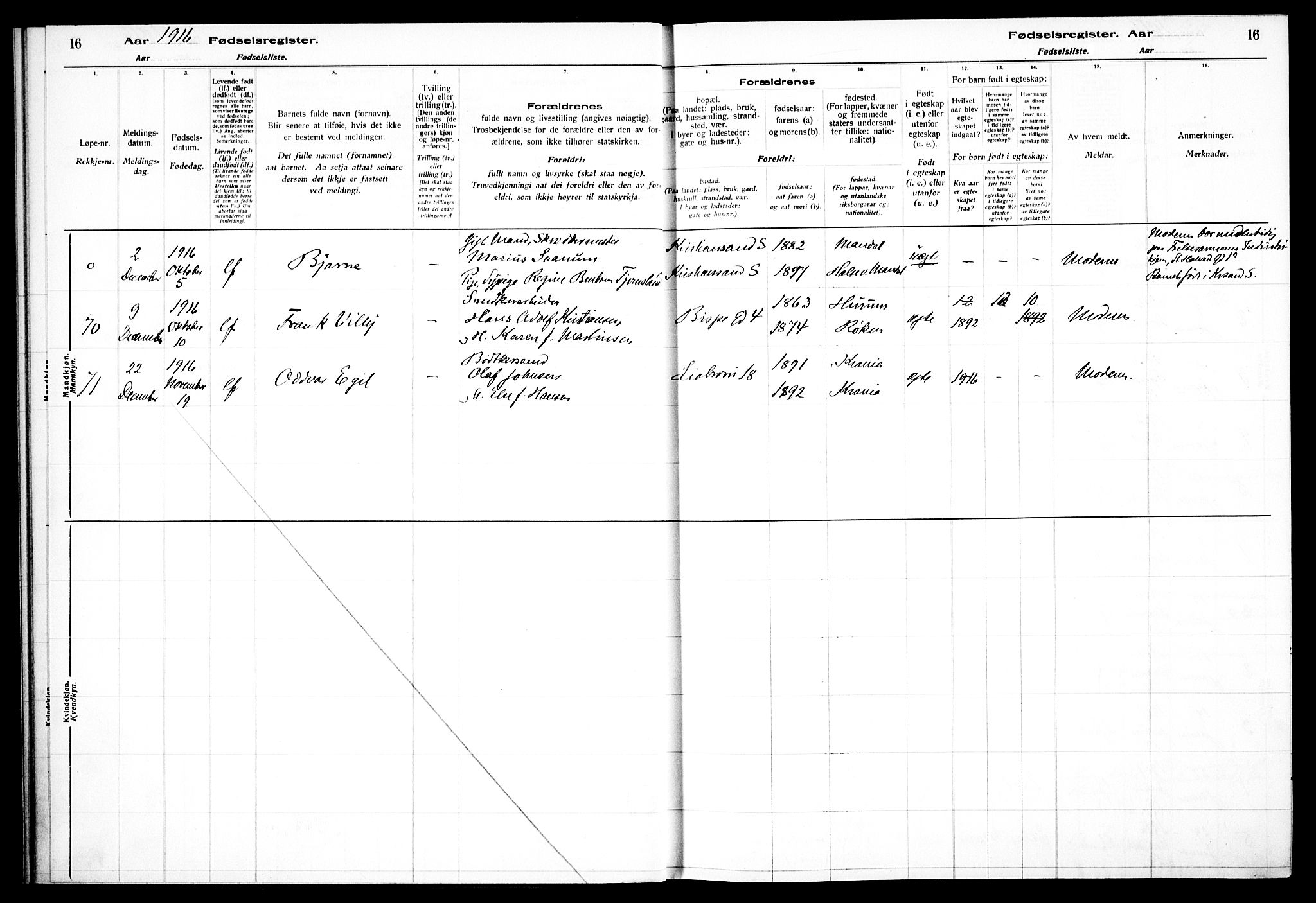 Gamlebyen prestekontor Kirkebøker, AV/SAO-A-10884/J/Ja/L0001: Fødselsregister nr. 1, 1916-1936, s. 16