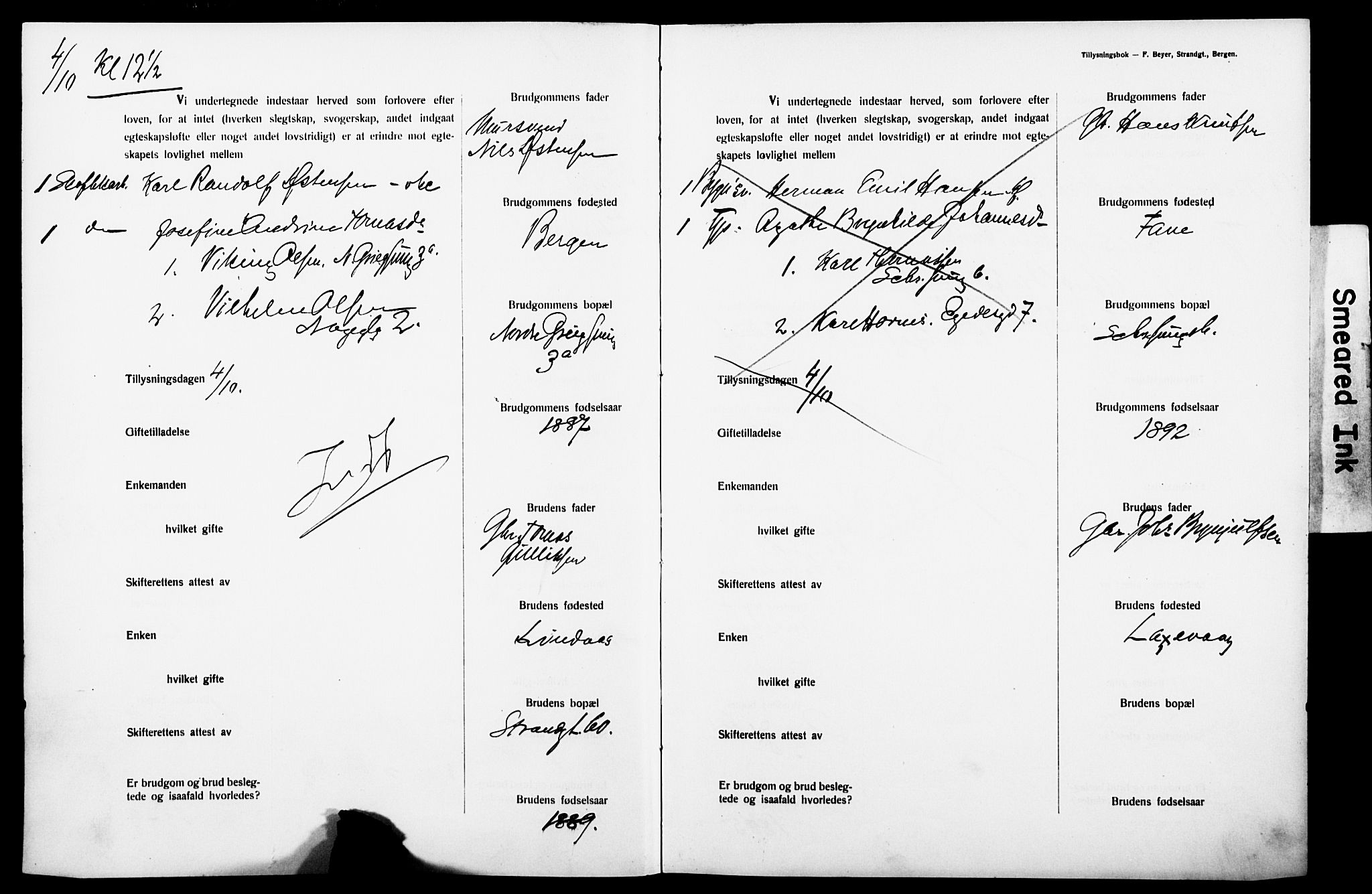 Nykirken Sokneprestembete, SAB/A-77101: Forlovererklæringer nr. II.5.7, 1914-1917, s. 4