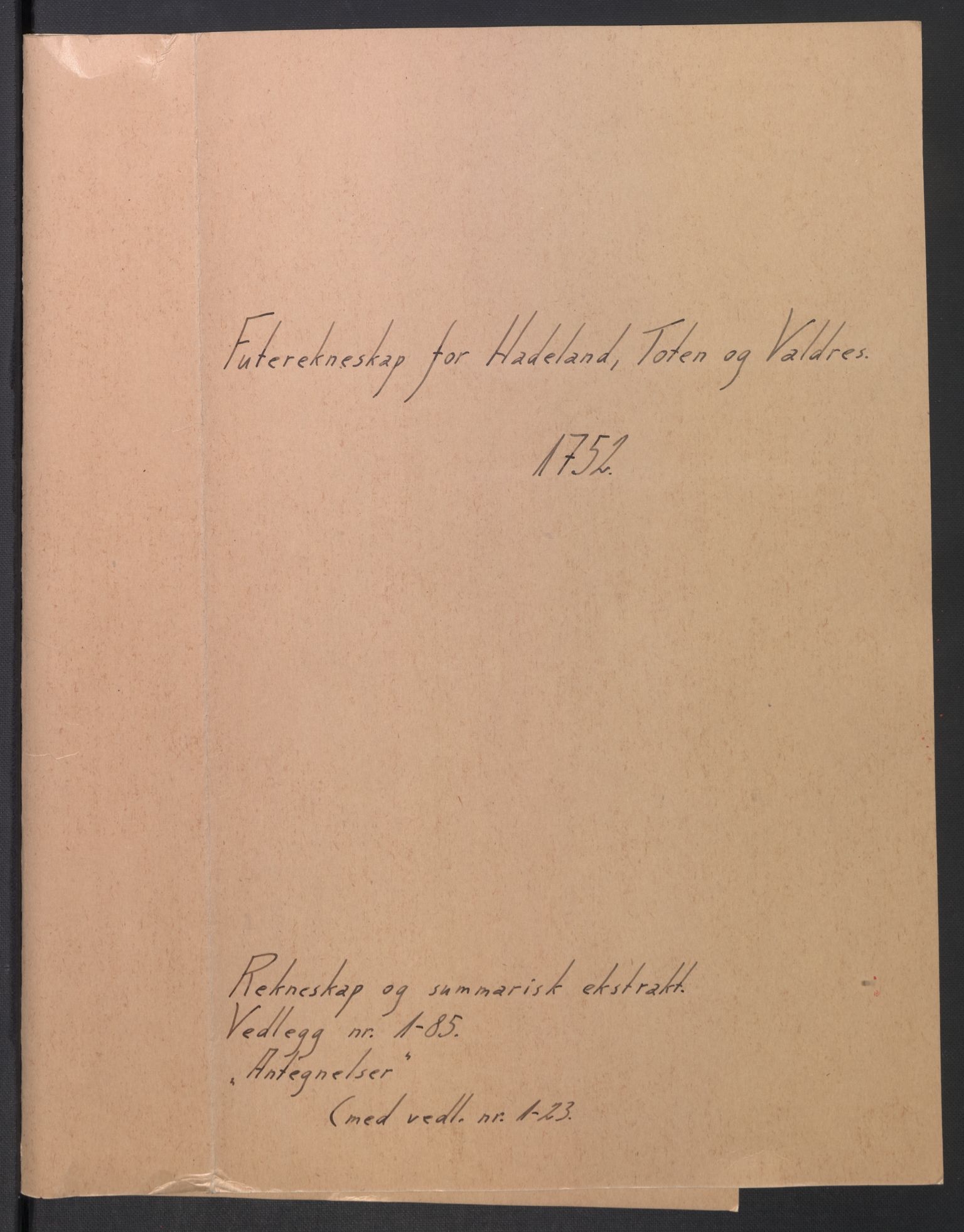 Rentekammeret inntil 1814, Reviderte regnskaper, Fogderegnskap, AV/RA-EA-4092/R18/L1349: Fogderegnskap Hadeland, Toten og Valdres, 1752-1753, s. 1