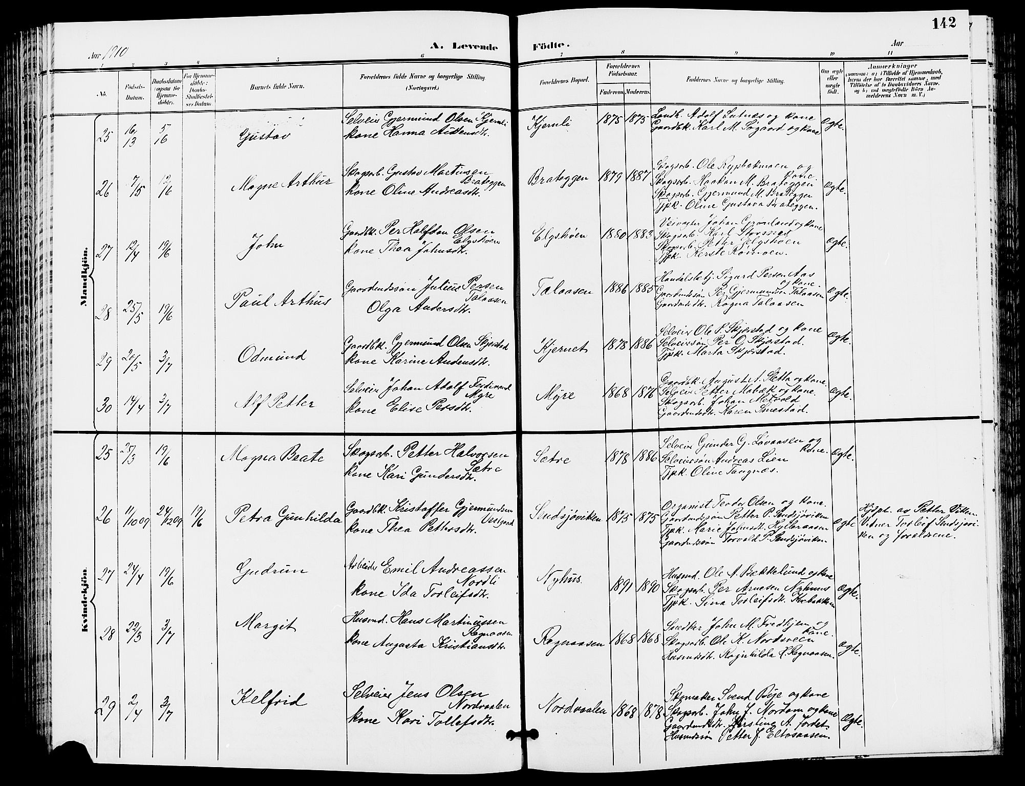 Trysil prestekontor, AV/SAH-PREST-046/H/Ha/Hab/L0006: Klokkerbok nr. 6, 1896-1912, s. 142