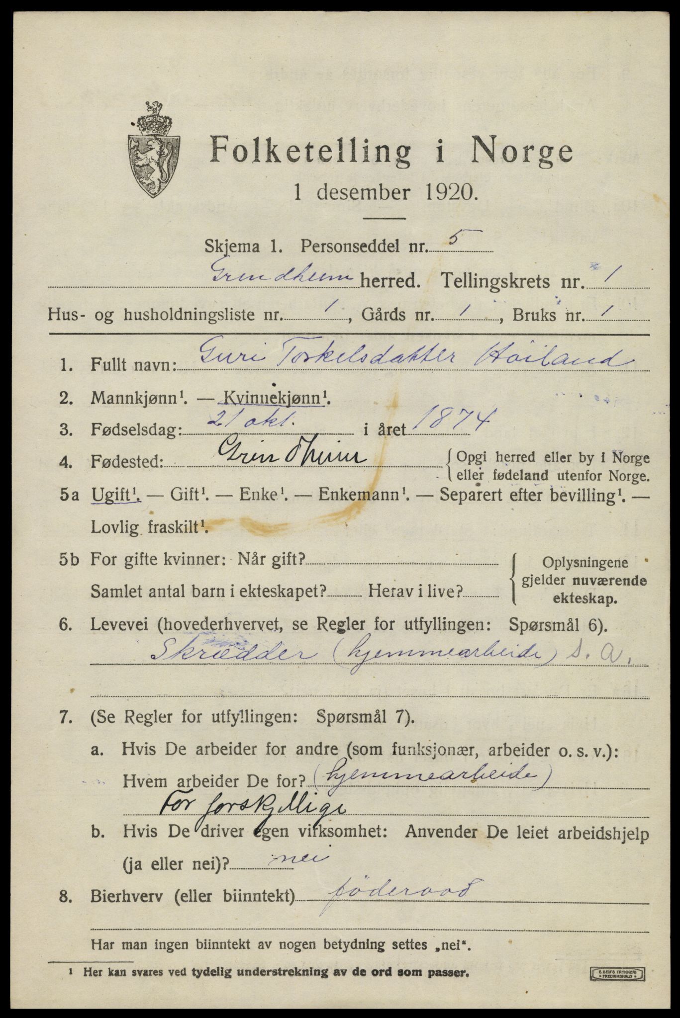 SAK, Folketelling 1920 for 1025 Grindheim herred, 1920, s. 411